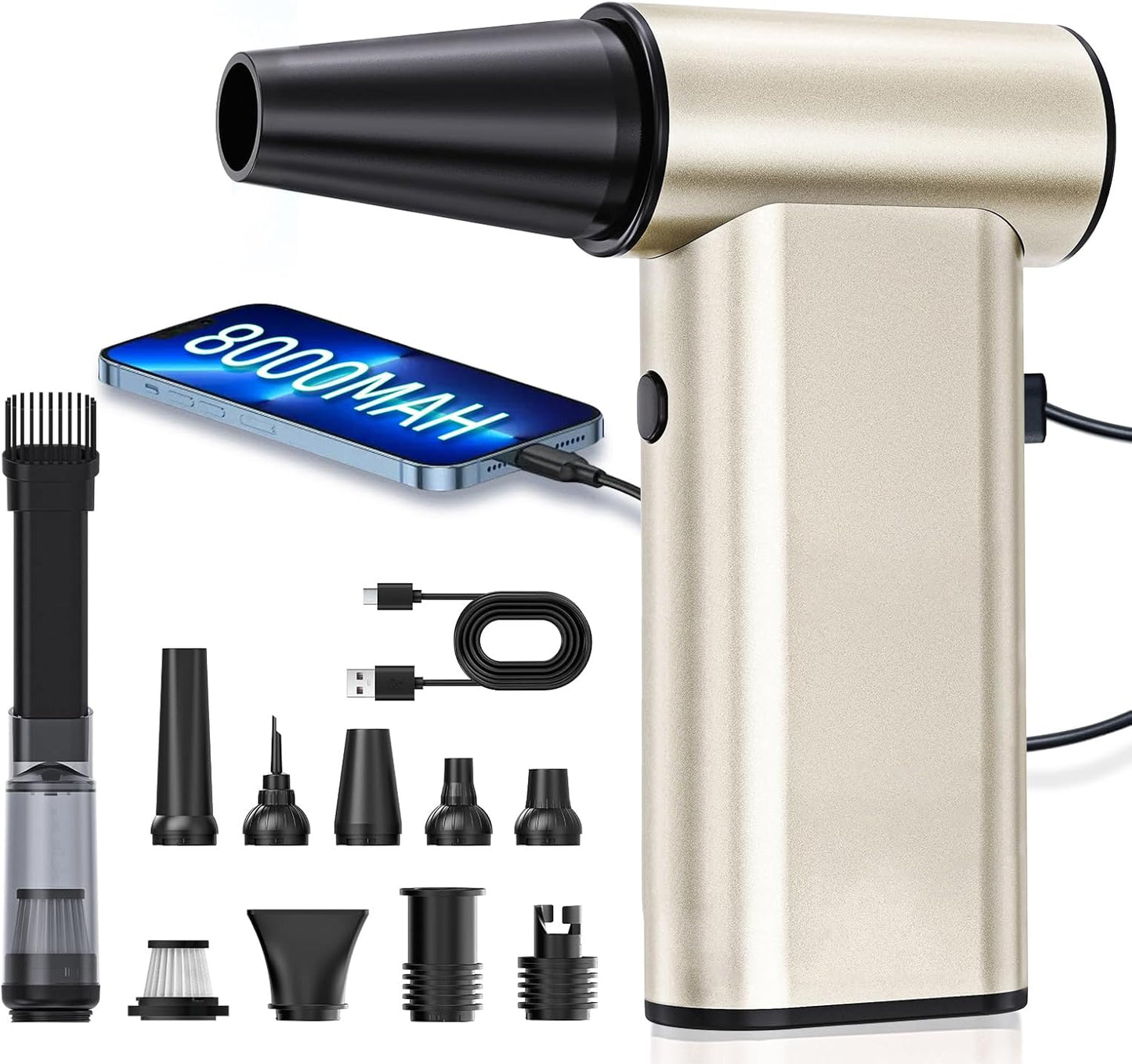 Compressed Air Duster, 300000RPM Electric Air Dusters Mini Blower Jet Turbo Fan, 4-Gear Adjustable Rechargeable & Cordless Air Duster, Dust Blower for PC, Keyboard, Home, Outdoor and Car