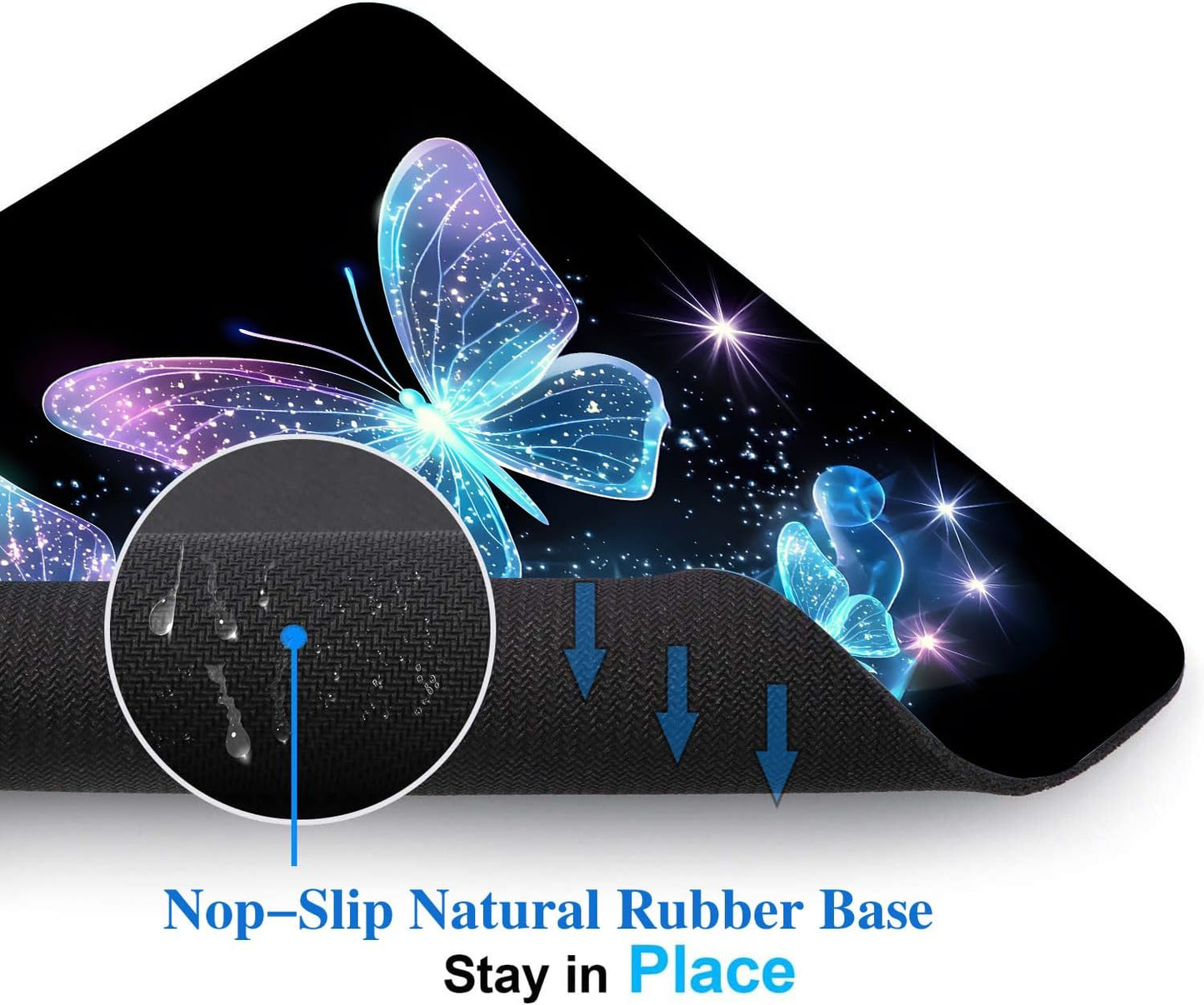 Blue Glitter Butterfly Mouse Pads for Desk, Portable Wireless Computer Mouse pad Small Design with Women, Non-Slip Rubber Base Laptop Mousepad 9.5" x 7.9" Smooth Surface for Office & Travel