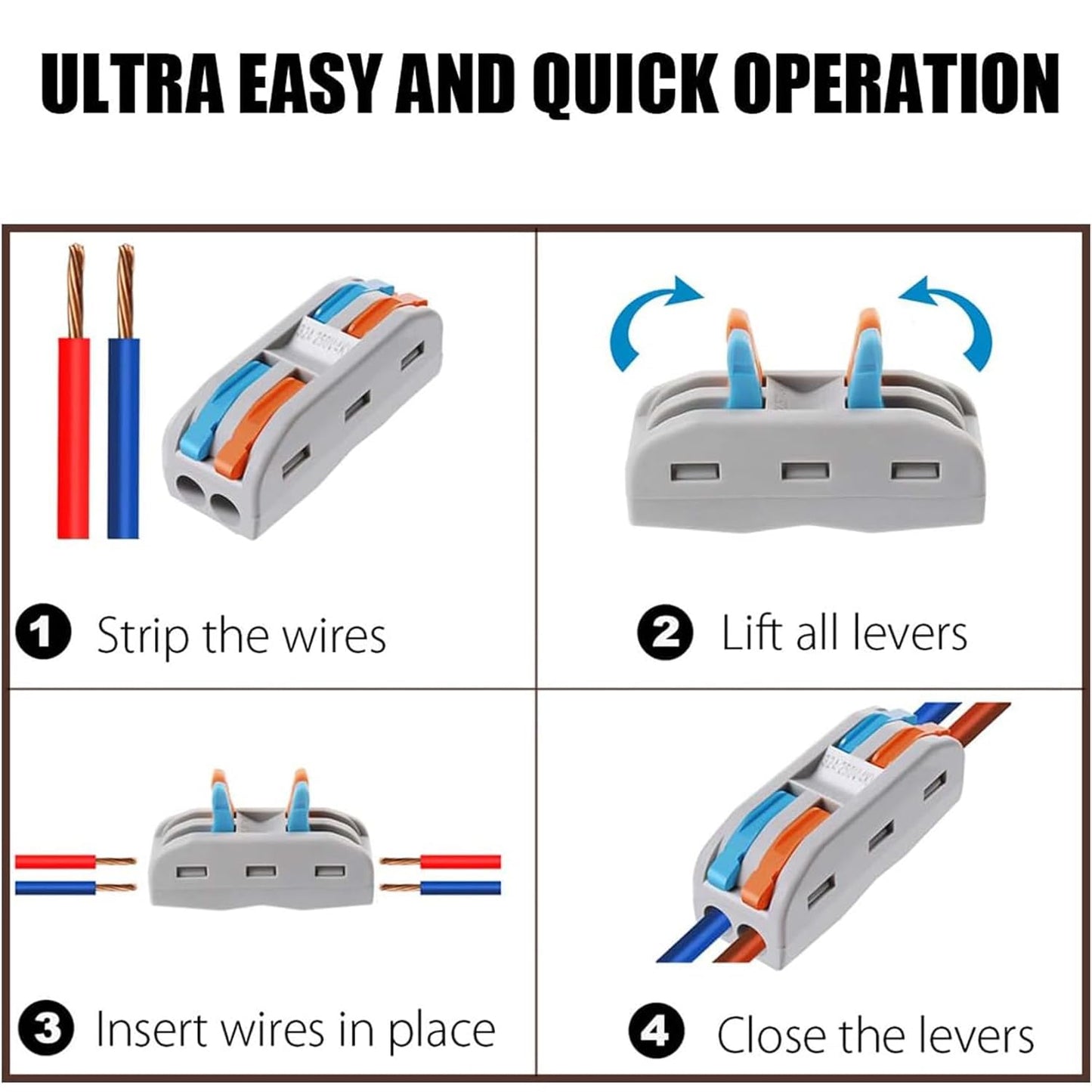 25PCS Lever Wire Connectors, Quick Wiring Cable Connectors, Compact Push-in Conductor Terminal Block (25PCS 2 in 2 Out)