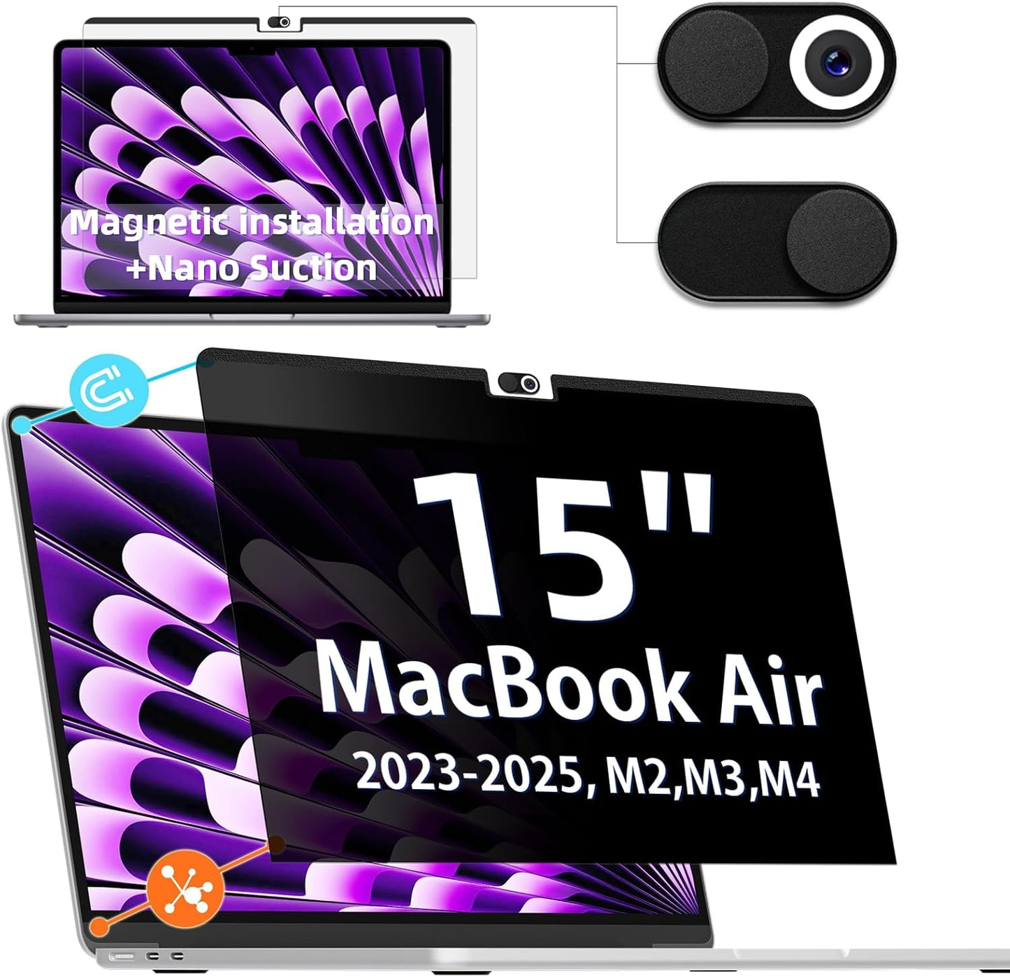 IPROKKO Magnetic MacBook Privacy Screen Protector, Compatible with MacBook Air 15Inch (2023-2025, M2 M3 M4) - A2941 A3114 A3241, Removable Matte Anti Glare Blue Light Filter for Mac Air 15.3" Laptop