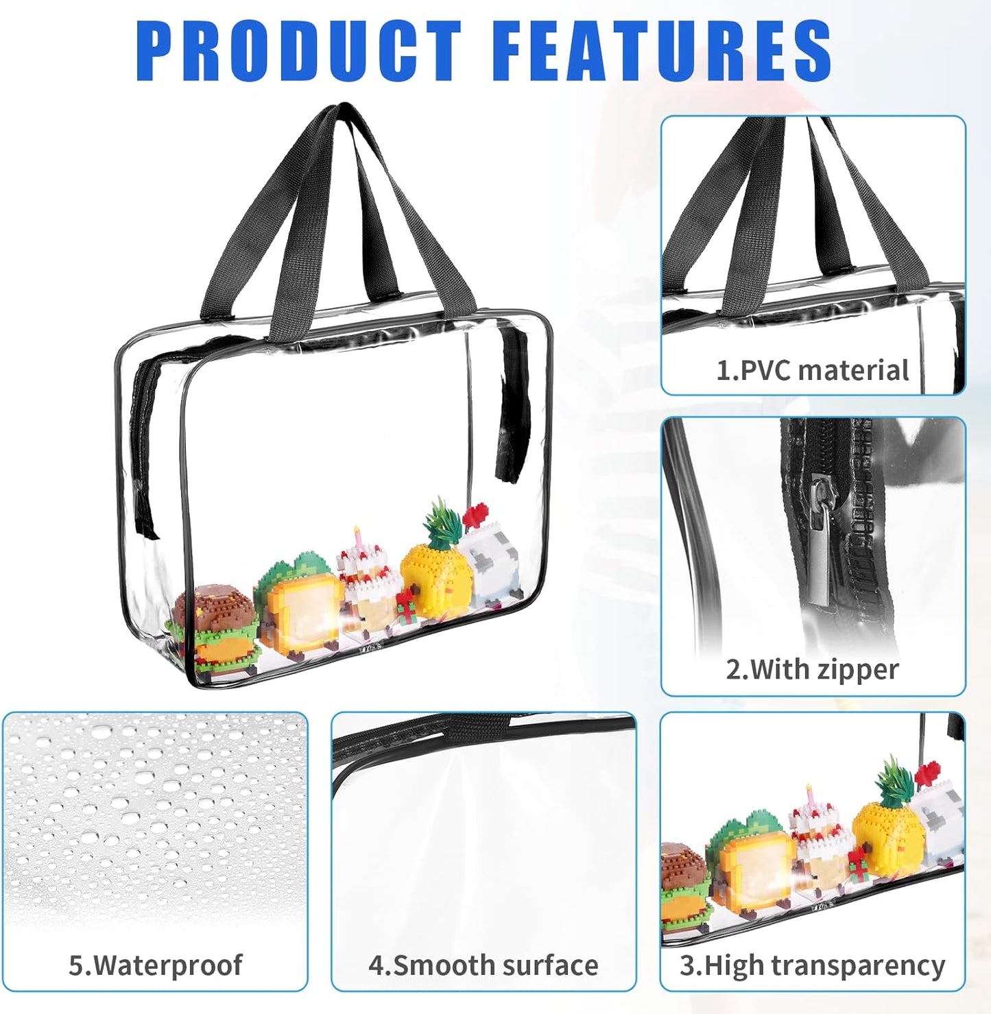 6 PCS Waterproof Toy Storage Bags With Zipper, Clear Toy Storage Organizer, Portable Organizer For Blocks, Puzzles, Books, Board Games, Clay(Black)