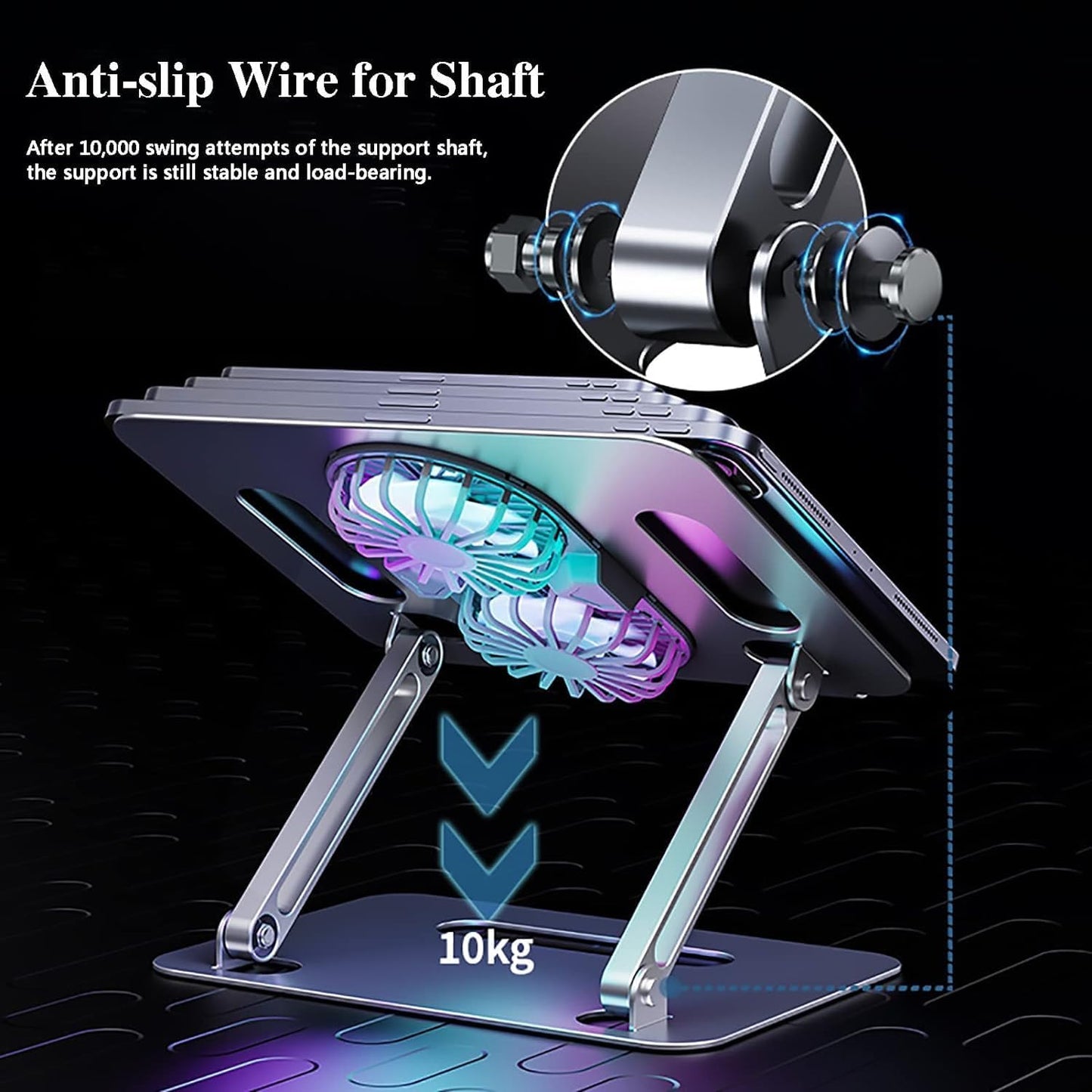 Adjustable Laptop Stand with Cooling Fan, Aluminium Alloy Multi-Angle Computer Holder for Desk, Portable Notebook Metal Mount All Laptops 11"-17.3"-Grey