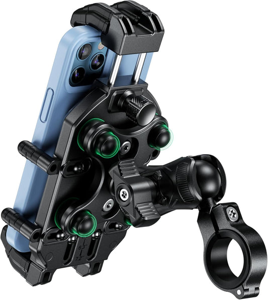 BRCOVAN Motorcycle Phone Mount Holder with Vibration Dampener & High-Speed Secure Lock, Anti-Theft Handlebar Cellphone Cradle for Bike Bicycle Scooter ATV, Adjustable Size, Fit 5.4-7.2'' Smartphone