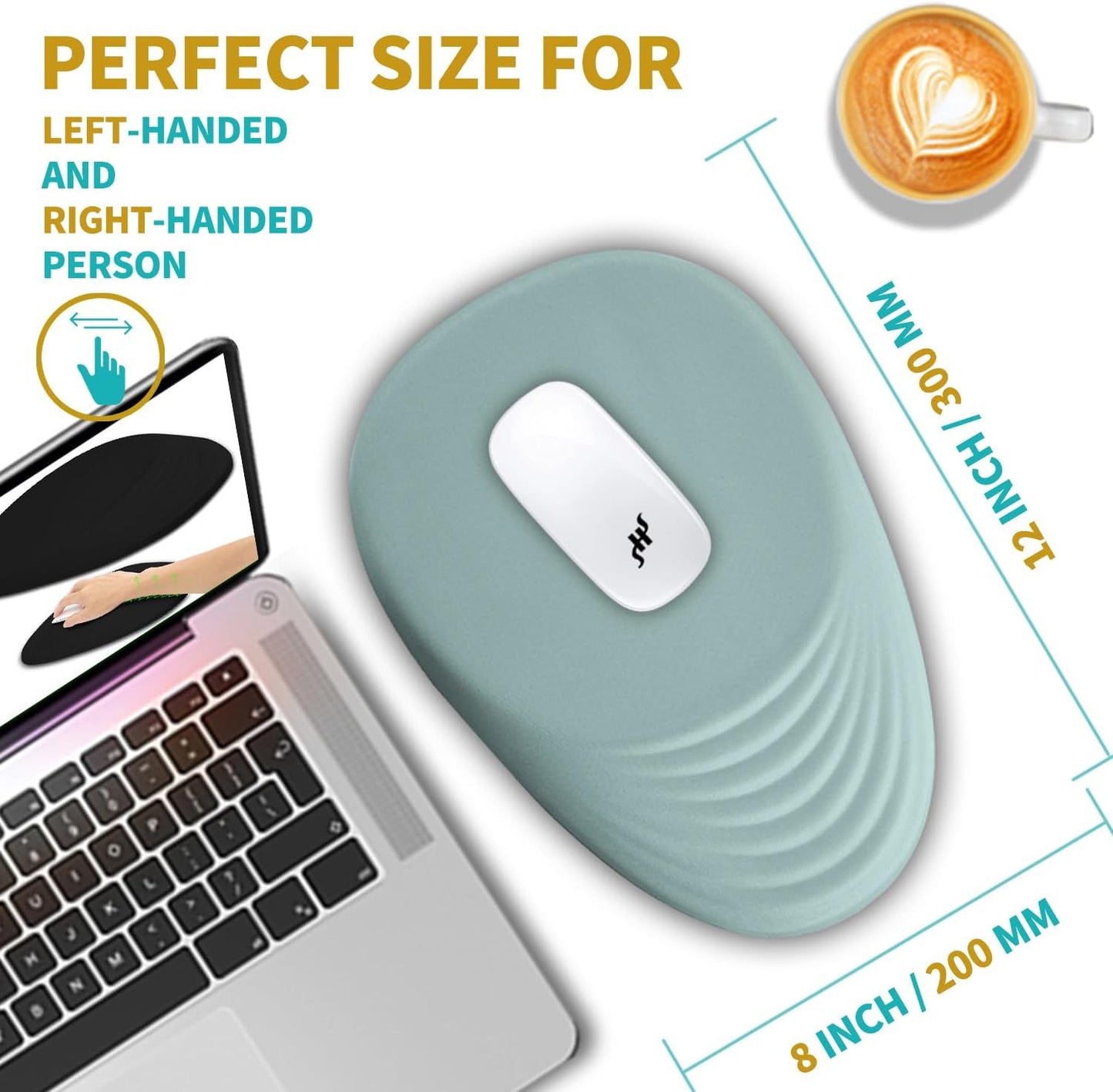 Hokafenle Ergonomic Mouse Pad Wrist Support with Stepped-Wedge Design, Wrist Rest Pain Relief Mousepad Filled with Memory Foam, Carpal Tunnel Mousepad for Wireless Mouse(12x8 inch, Light Blue)