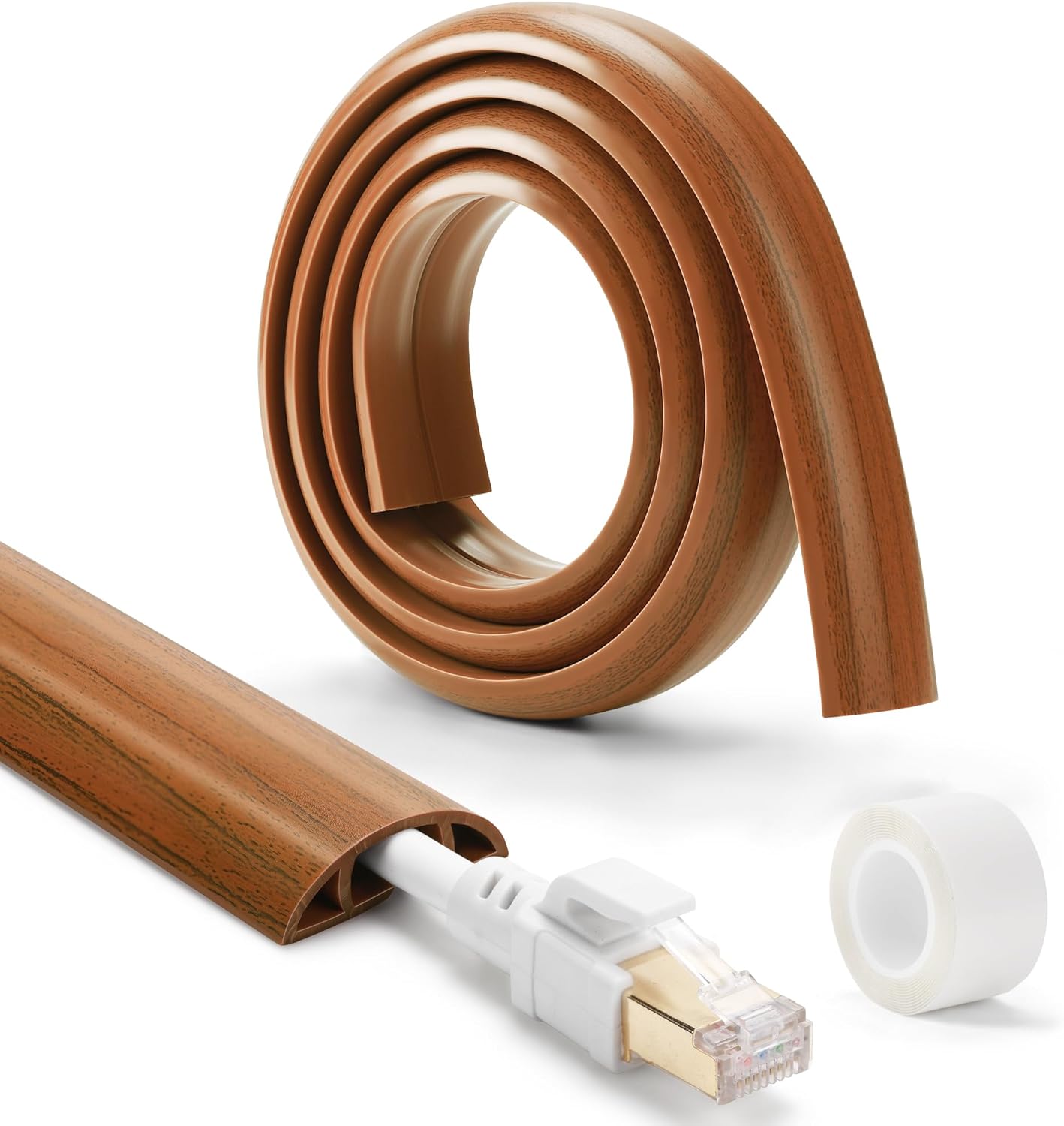 Floor Cord Cover 6ft, Cord Hider Floor Brown Walnut Wood, Cable Management Prevent Trips, Cable Cover Wire Covers for Electric Power Cords, Wire Protector Cavity W0.47in x H0.28in