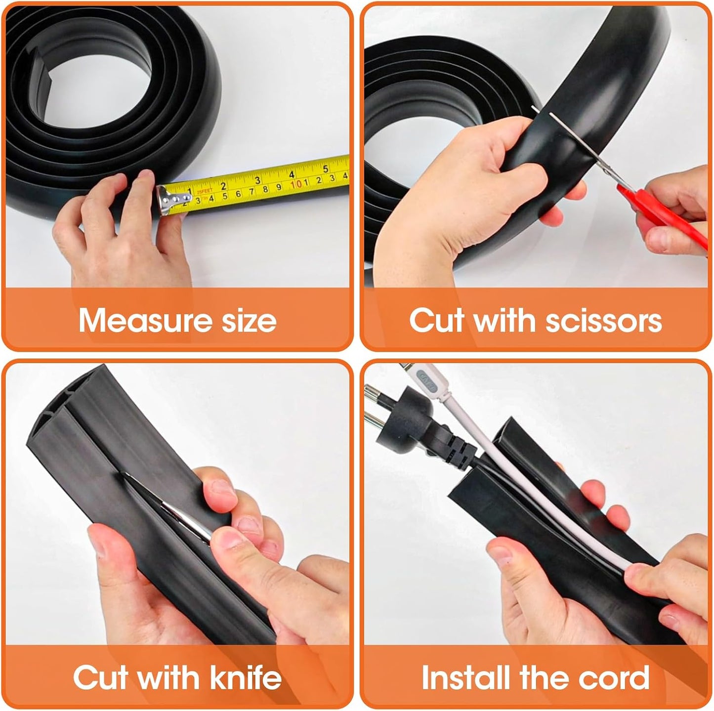 10 FT Floor Cord Cover, Cord Covers for Wires on Floor, Cord Protector, Floor Cable Cover, Hide Extension Cord Covers for Floor, Cable Cavity: 0.47" (W) x 0.29" (H), Black