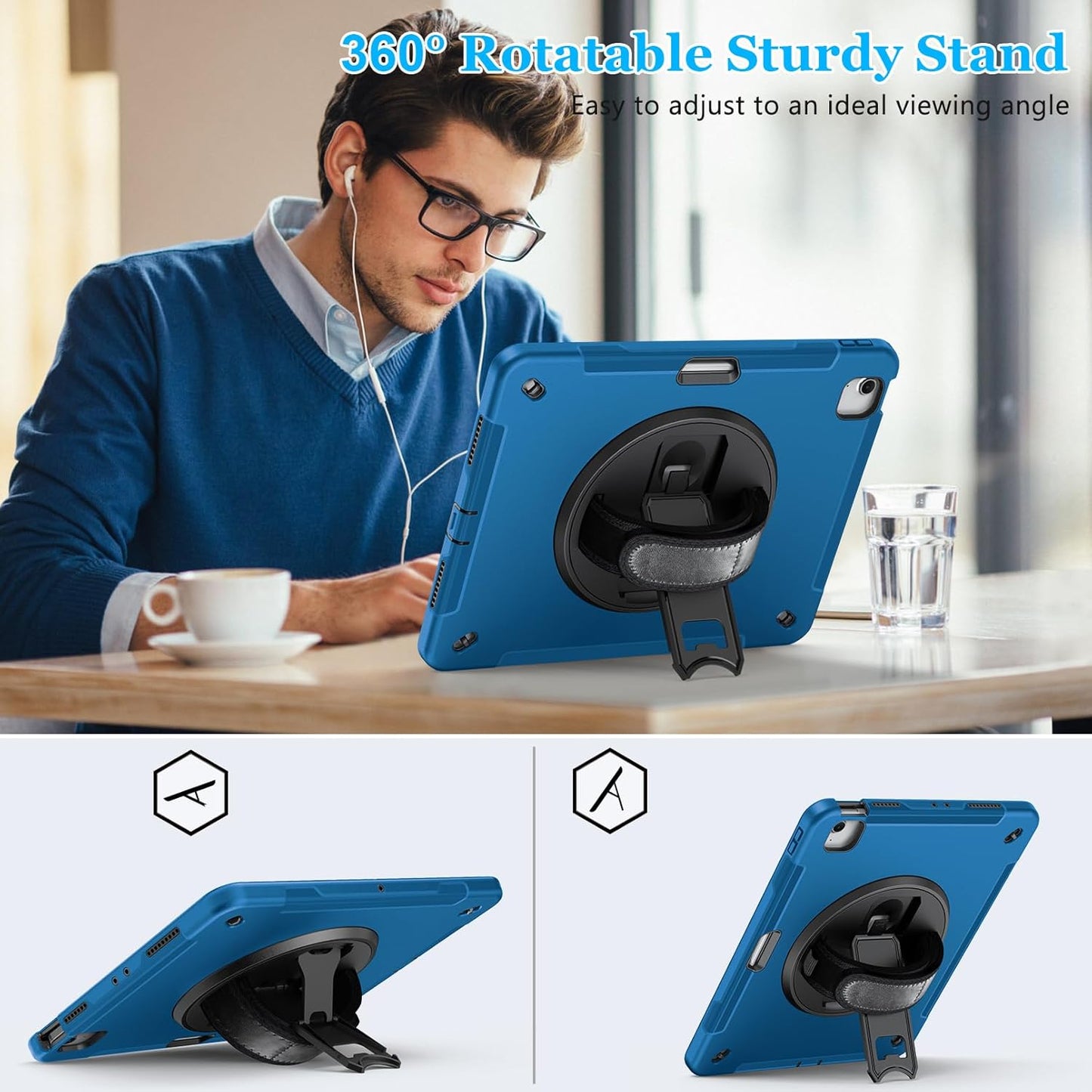 Case for iPad Air 13 Inch M3 2025 & M2 2024: Military Grade Cover for iPad Pro 12.9 6th/5th/4th/3rd Generation W/Screen Protector- Stand- Pencil Holder- Handle- Shoulder Strap- Blue