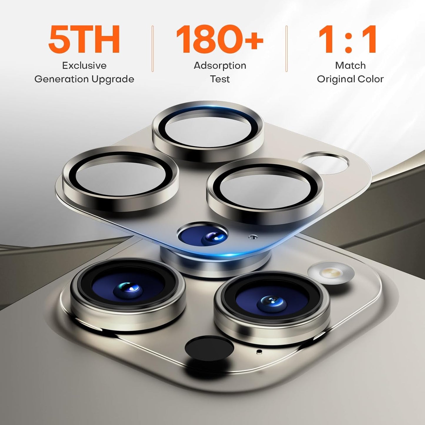 Camera Lens Protector for iPhone 16 Pro Max/16 Pro/15 Pro Max/15 Pro/14 Pro Max/14 Pro, Aluminum Alloy Sapphire Glass Camera Screen Cover, Case Friendly- Natural Titanium