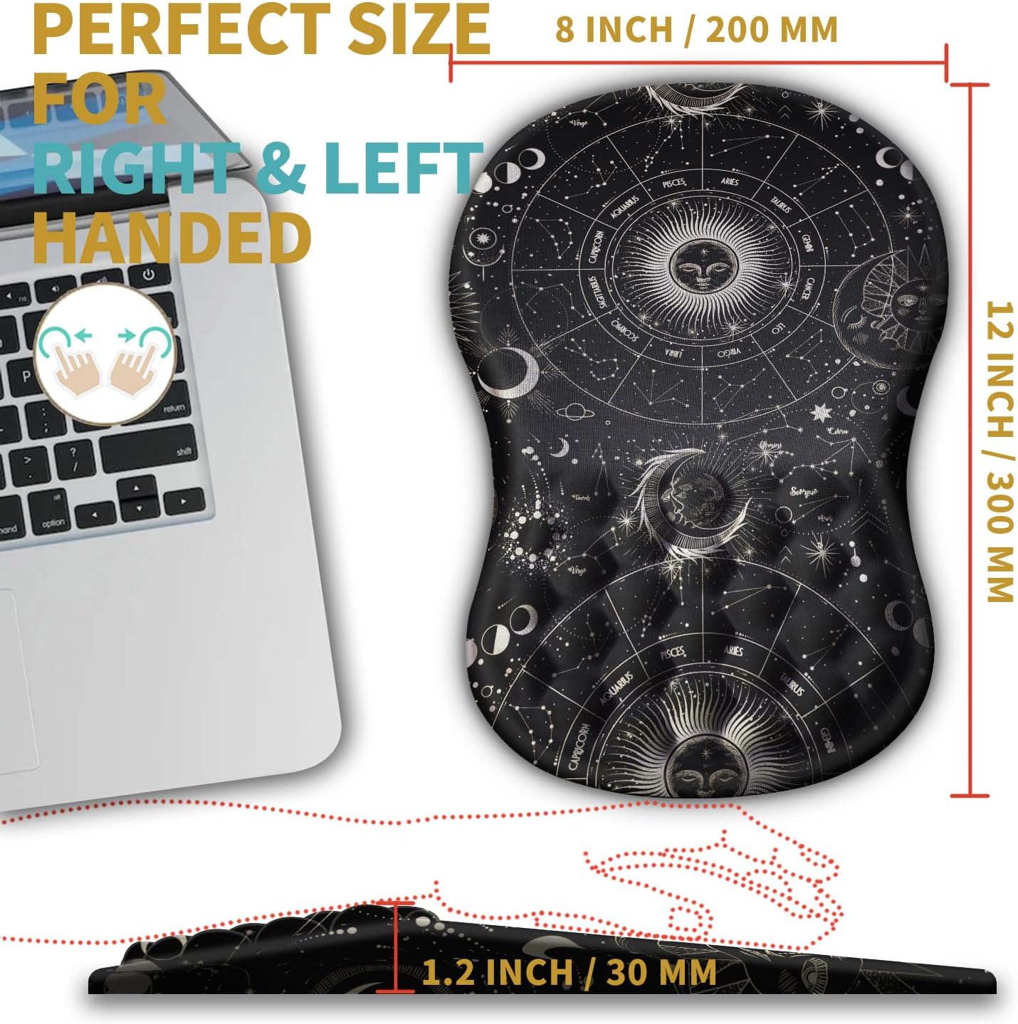 Hokafenle Ergonomic Mouse Pad Wrist Support with Massage Design, Wrist Rest Pain Relief Mousepad with Memory Foam&Non-Slip PU Base,Mouse Pads for Wireless Mouse (12x8 inch,Tarot Constellation)