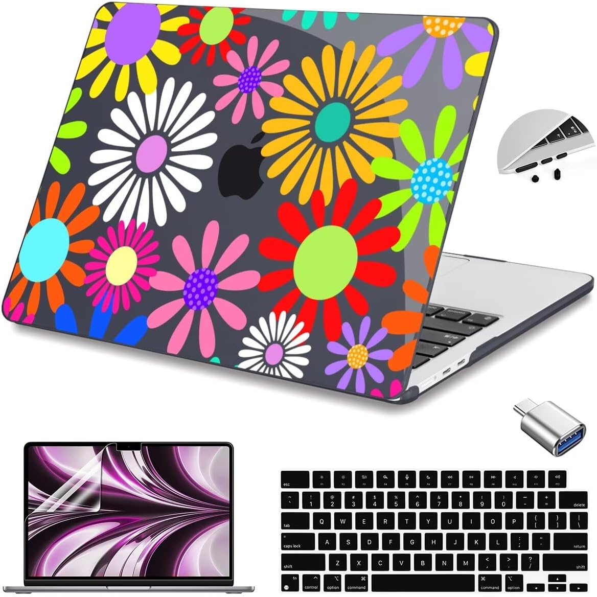 Teryeefi Compatible for MacBook Air 13.6 inch Case A3240 A3113 A2681 (2025 2024-2022 Release), Protective Plastic Hard Shell Cover for MacBook Air M2 M3 M4 13 inch, Abstract Flowers A001