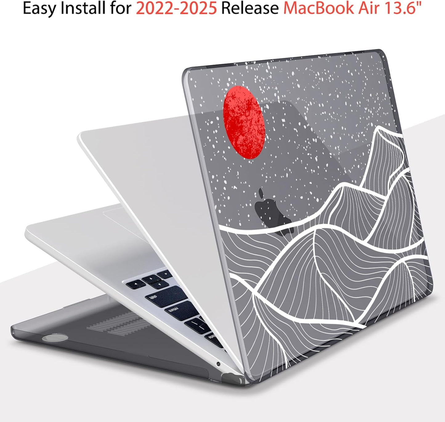 Teryeefi for M3 M2 M4 MacBook Air 13 inch Case 2025 2024 2023 2022 Release A3240 A3113 A2681 Model,Hard Shell Case for MacBook Air 13.6 inch + Keyboard Cover + Type C Adapter, Abstract Mountain-100