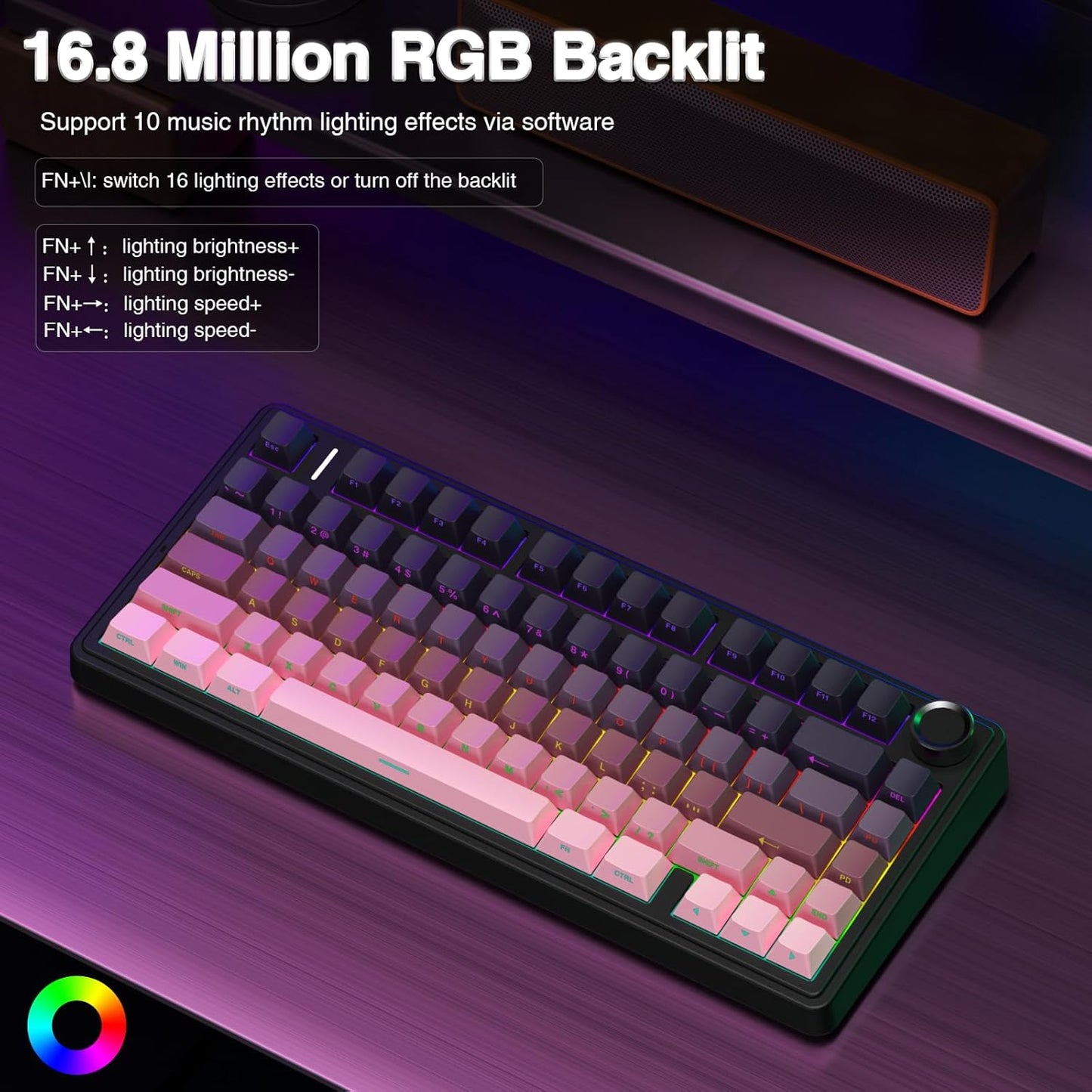 AULA F75 Pro Wireless Mechanical Keyboard,75% Hot Swappable Custom Keyboard,RGB Backlit,Pre-lubed Reaper Switches,Side Printed PBT Keycaps Mechanical Gaming Keyboards, Pink&Black