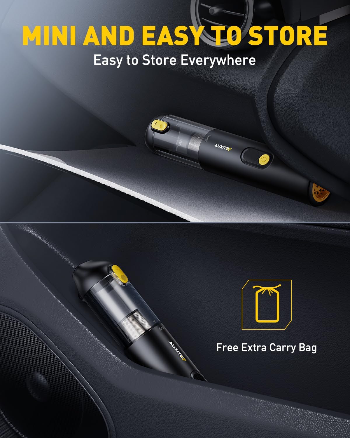 AUXITO Car Vacuum Portable Cordless 14000Pa Suction, Handheld Vacuum Blow & Suction 2 in 1, Small Vacuum Cleaner Hand Held Vacuum for Car, Home, Pet, Office (Black)