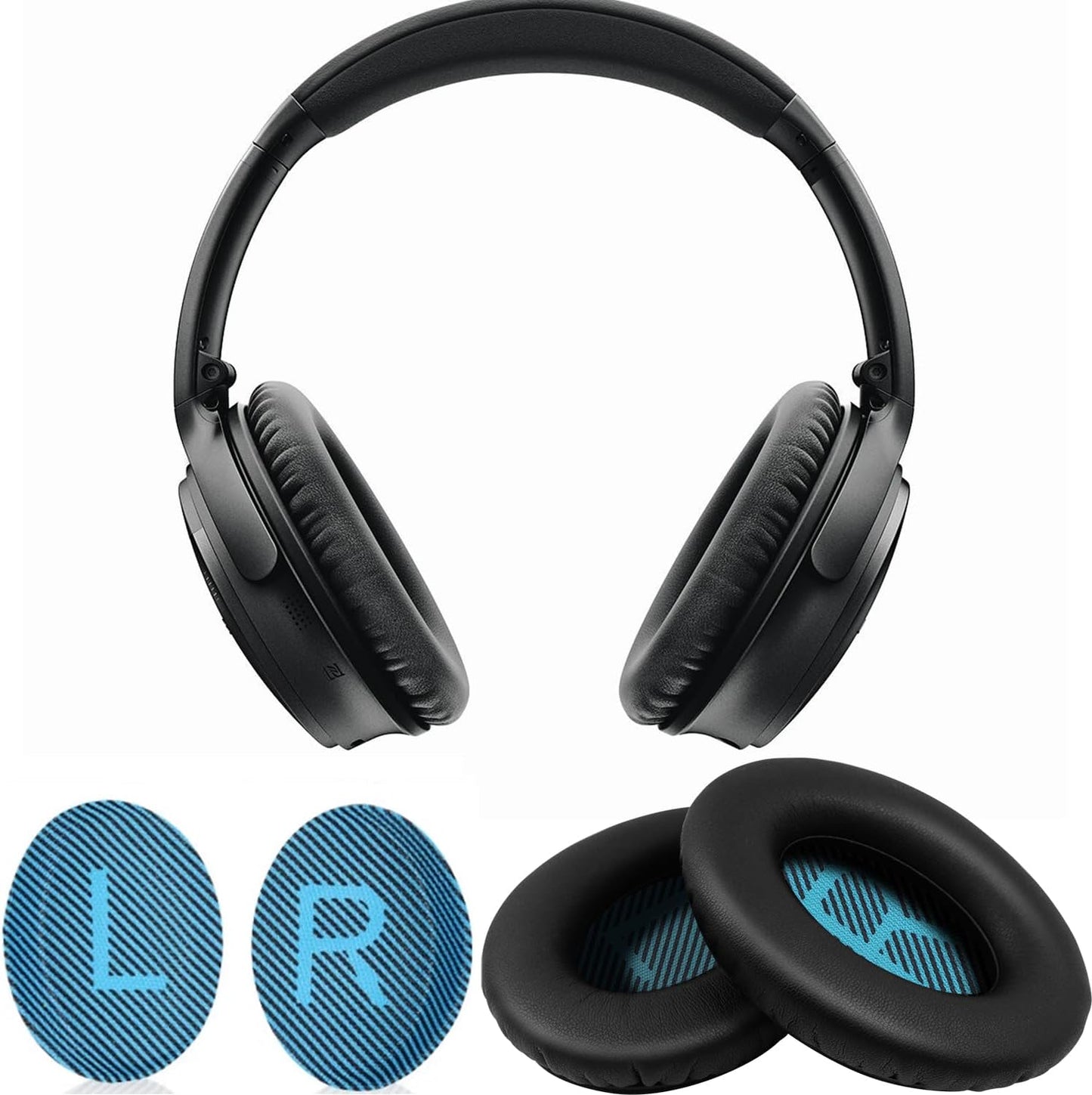 Ear Pads for Bose Quiet Comfort 35 Soft Protein Leather Replacement Earpads Ear Cushions Ear Pad for Bose QC 45/35 / 25/15 QC2 / Ae2 / Ae2i / Ae2W / Sound Link/Sound True (QC35-Black&Blue)