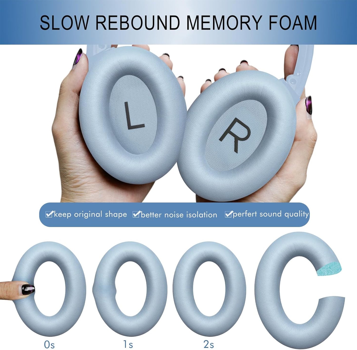 GEVO Replacement Ear Pads for Bose QC45, Ear Cushions for Bose QuietComfort 45 (QC45) & Quiet Comfort SE (QC SE) Headphones, Earpads with Softer Leather Noise Isolation Foam (Moonstone Blue)