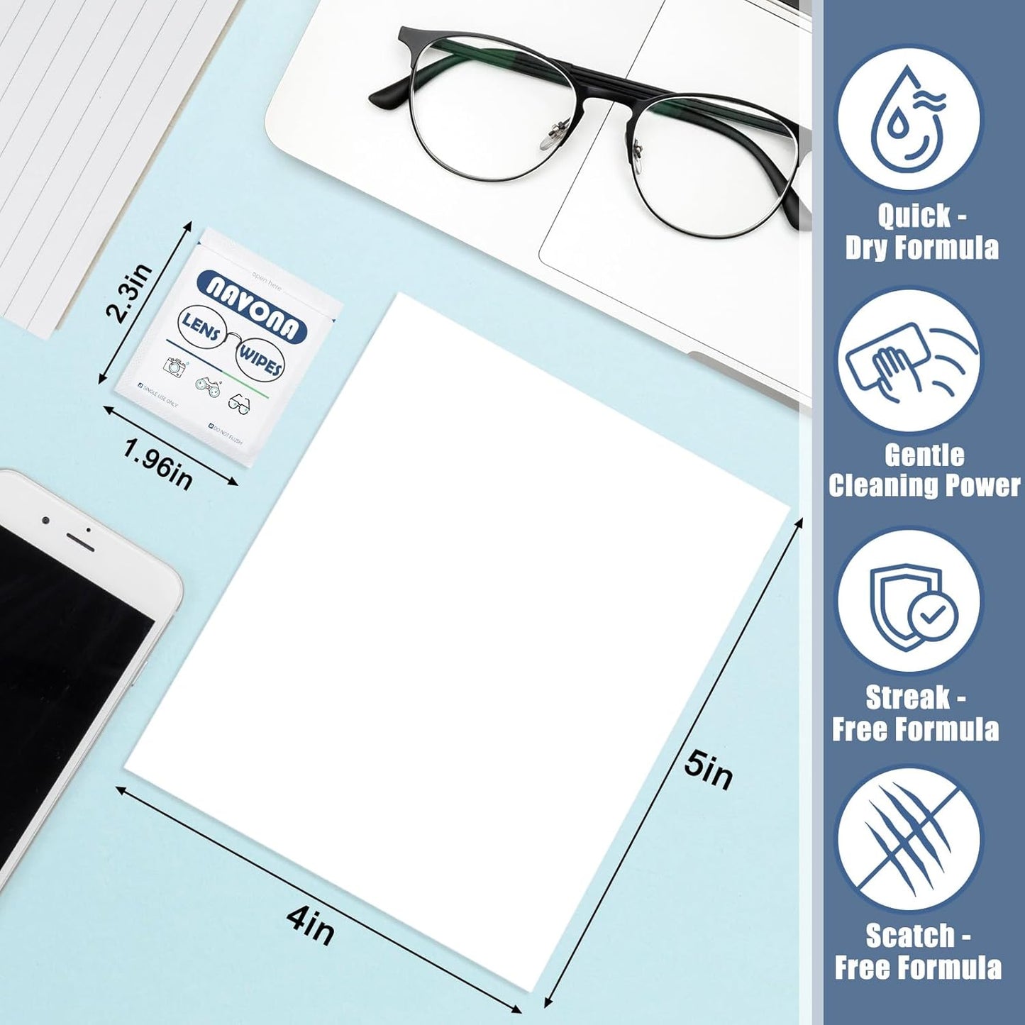 800 Count Lens Wipes for Eyeglasses – Pre-Moistened, Individually Wrapped Eyeglass Cleaning Wipes – Scratch-Free, Streak-Free Glasses Cleaner Wipes for Sunglasses & Camera Lens – Bulk Pack