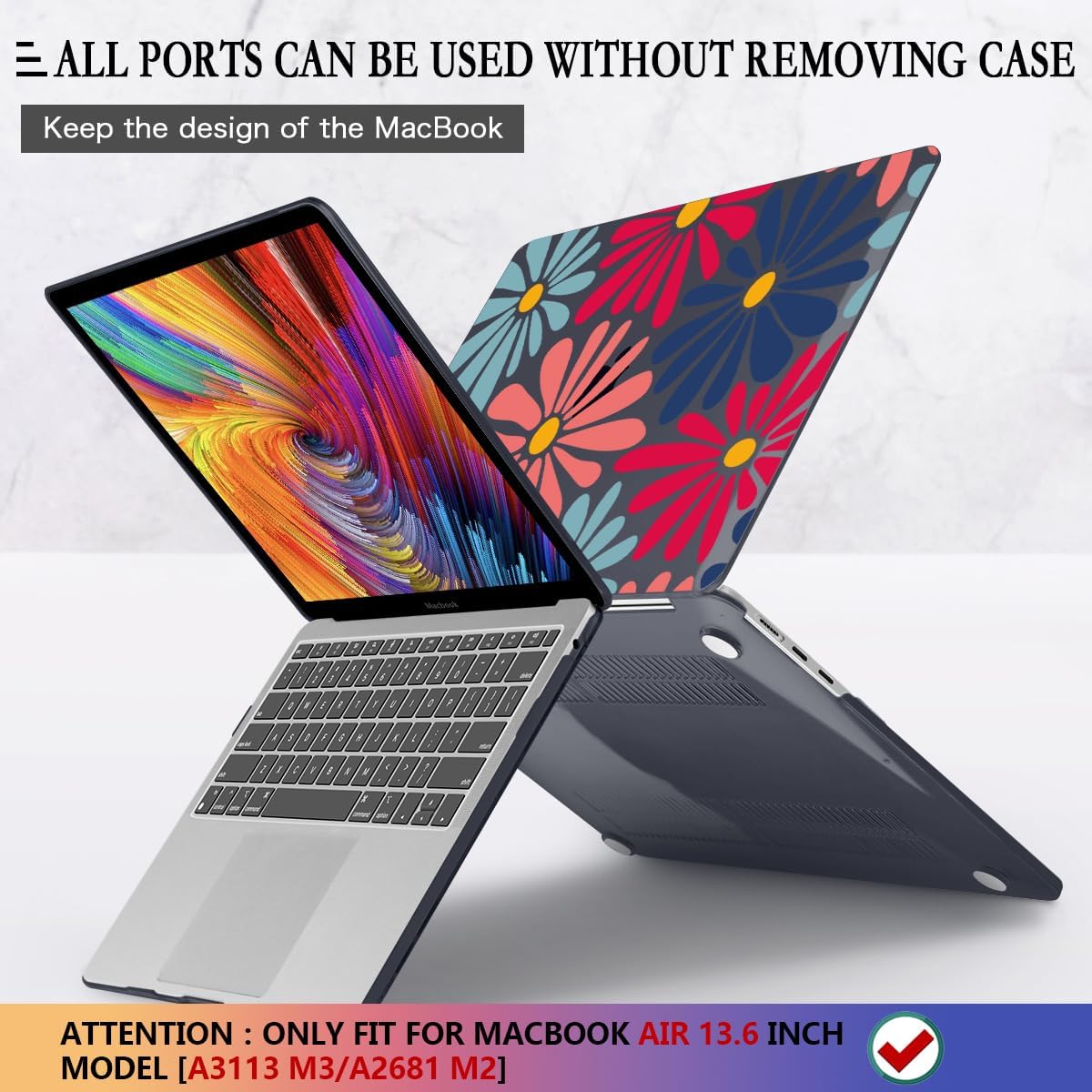 CISSOOK Compatible with MacBook Air 13 inch Case 2025 2024 2023 2022 Release M4 M3 M2 Chip, Plastic Hard Shell Cover Keyboard Skin for MacBook Air 13.6 inch A3240 A3113 A2681, Daisy Flowers