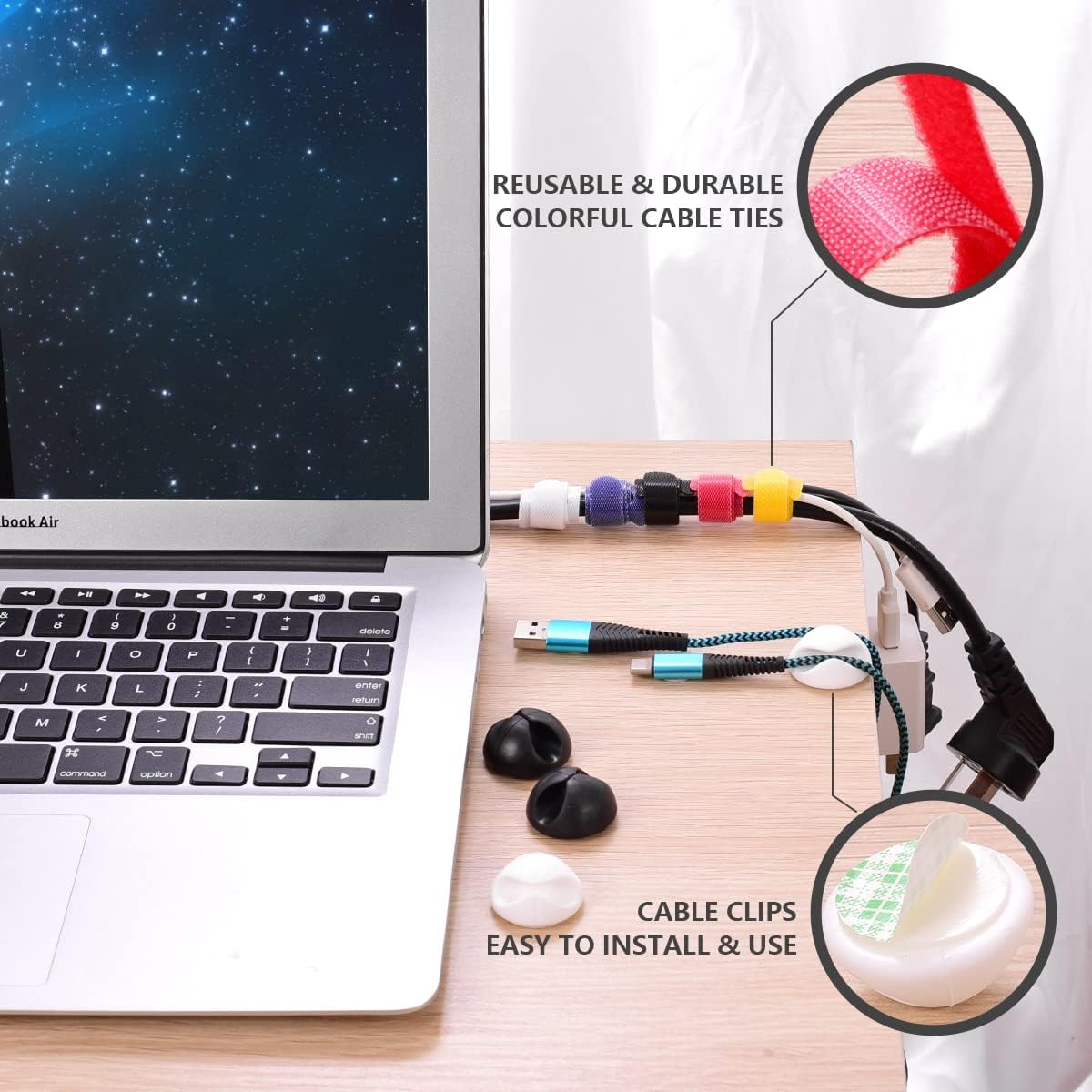 Cable Management Box Large - Wooden Grain Cable Organizer Box to Hide Wires&Power Strips,TV&Desk Computer Wires,with Cable Clips&Reusable Cable Ties for Home&Office(Black)