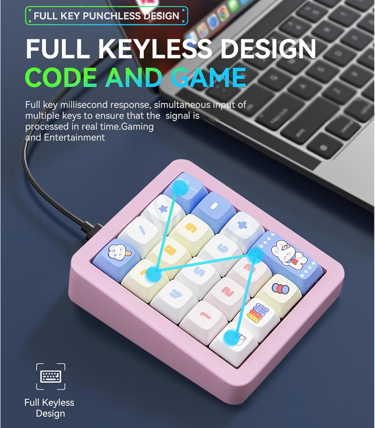 Adventurers K812 Wired Mechanical Numeric Keypad, 19-Key Hot-Swappable RGB Numpad, Macro Programmable, Detachable Type-C Cable, Game/Office Mode Switch – for PC/Laptop/Desktop (Pink)