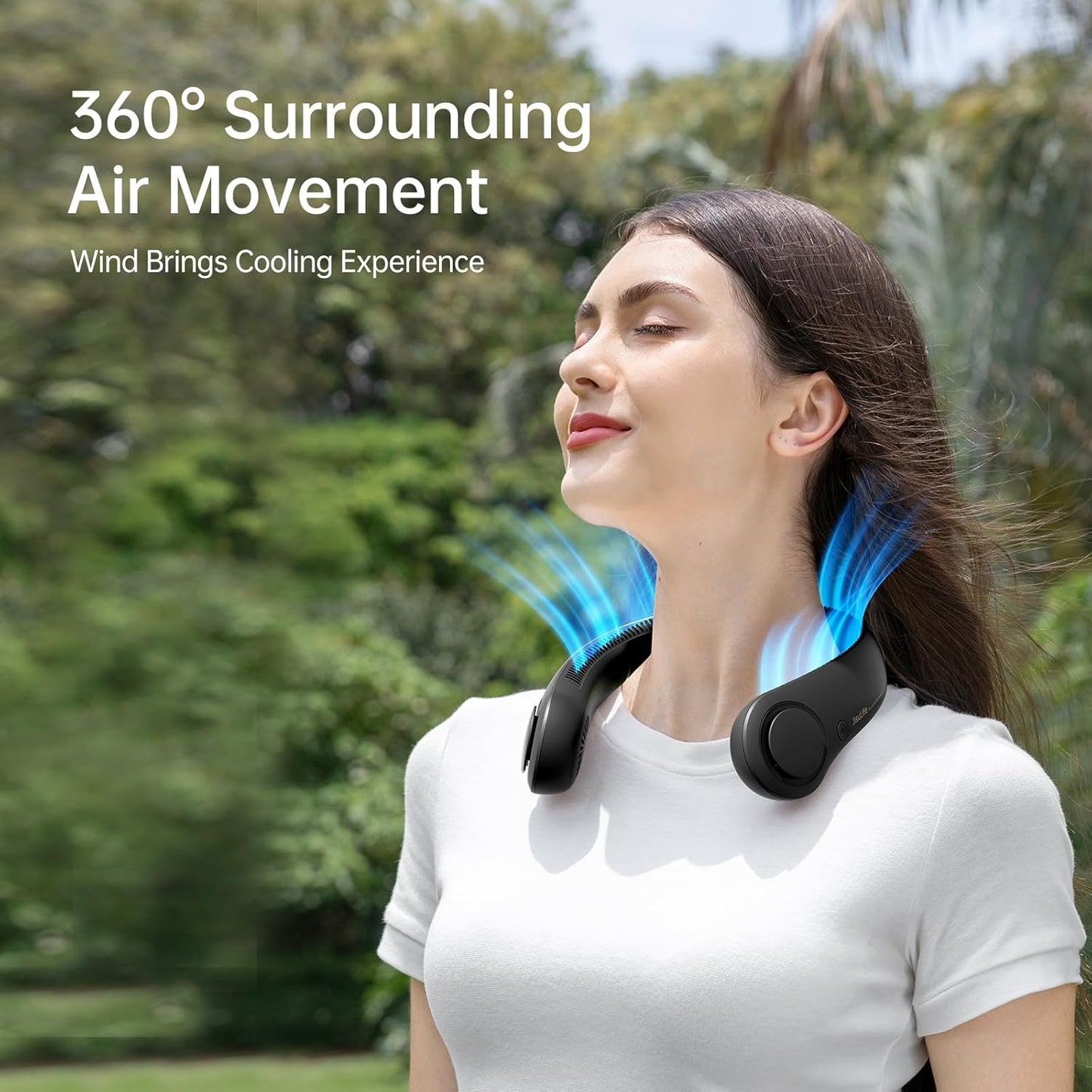 JISULIFE Portable Neck Fan, Hands-Free Bladeless, 5 Speeds, 4000 mAh Battery Operated Wearable Personal Fan, Twistable, Rechargeable, Gift for Women Men-Black