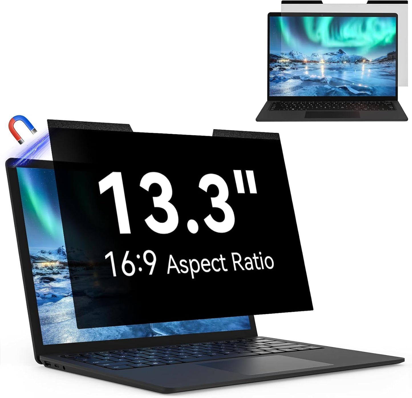 Magnetic Laptop Screen Privacy Shield 16:9 Aspect Ratio Anti-Glare Blue Light Monitor Protector, Removable 13.3in Film for Lenovo HP Acer Asus Thinkpad Envy Xps