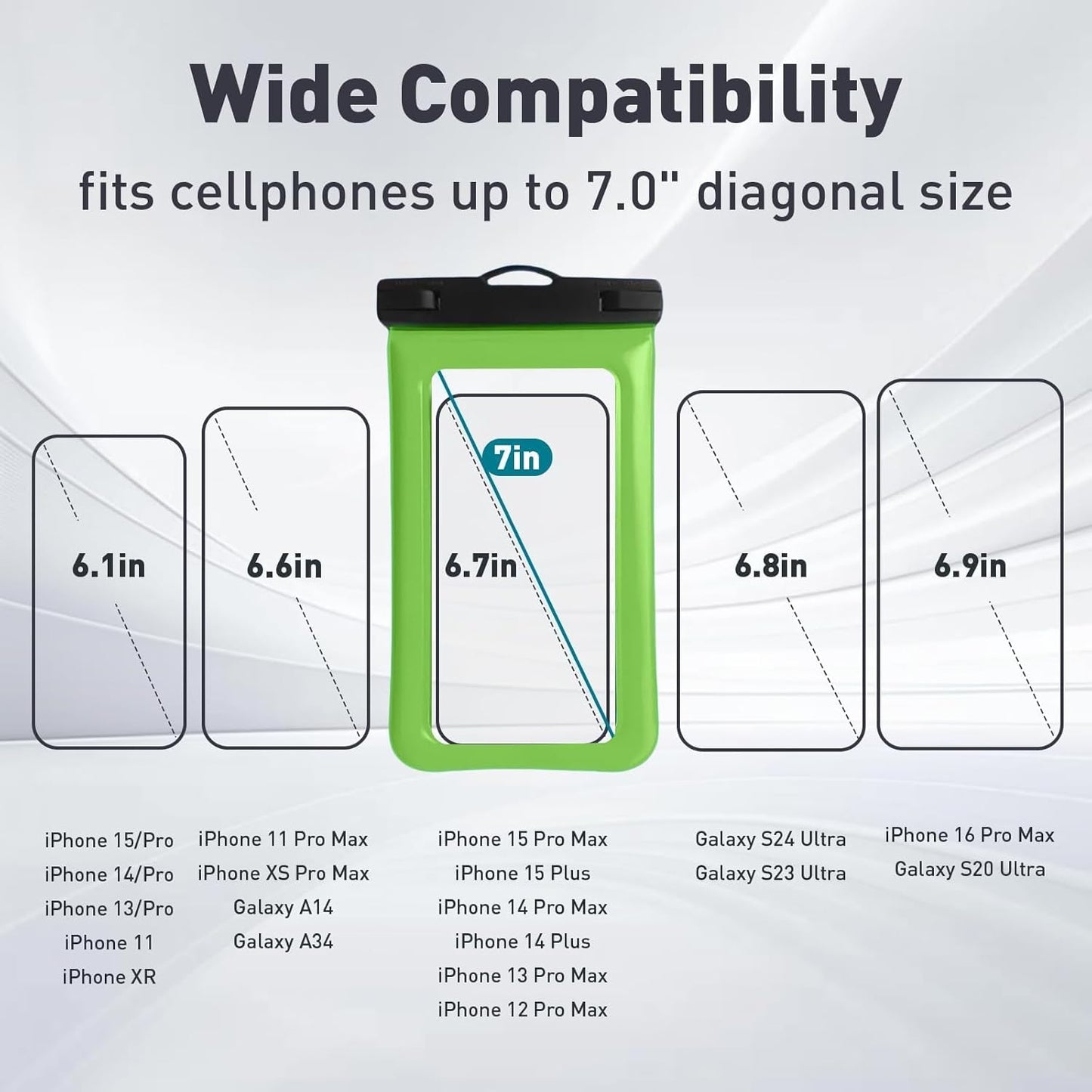 Floatable Soap Bubble Waterproof Phone Pouch/Case with Crossbody Lanyard for iPhone 16 Pro Max/15 Pro/14/13/12, IP68 Cellphone Dry Bag Beach Cruise Ship Essentials, 1 Pack-Light Green-7″