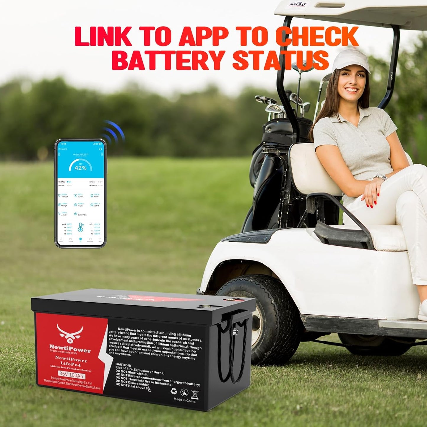 36V 100Ah Golf Cart Lithium LiFePO4 Battery with 200A BMS Grade A Cells Deep Cycle Rechargeable Battery,10000+ Cycles,Perfect for Golf Cart,Off Grid Applications (36V 100Ah)