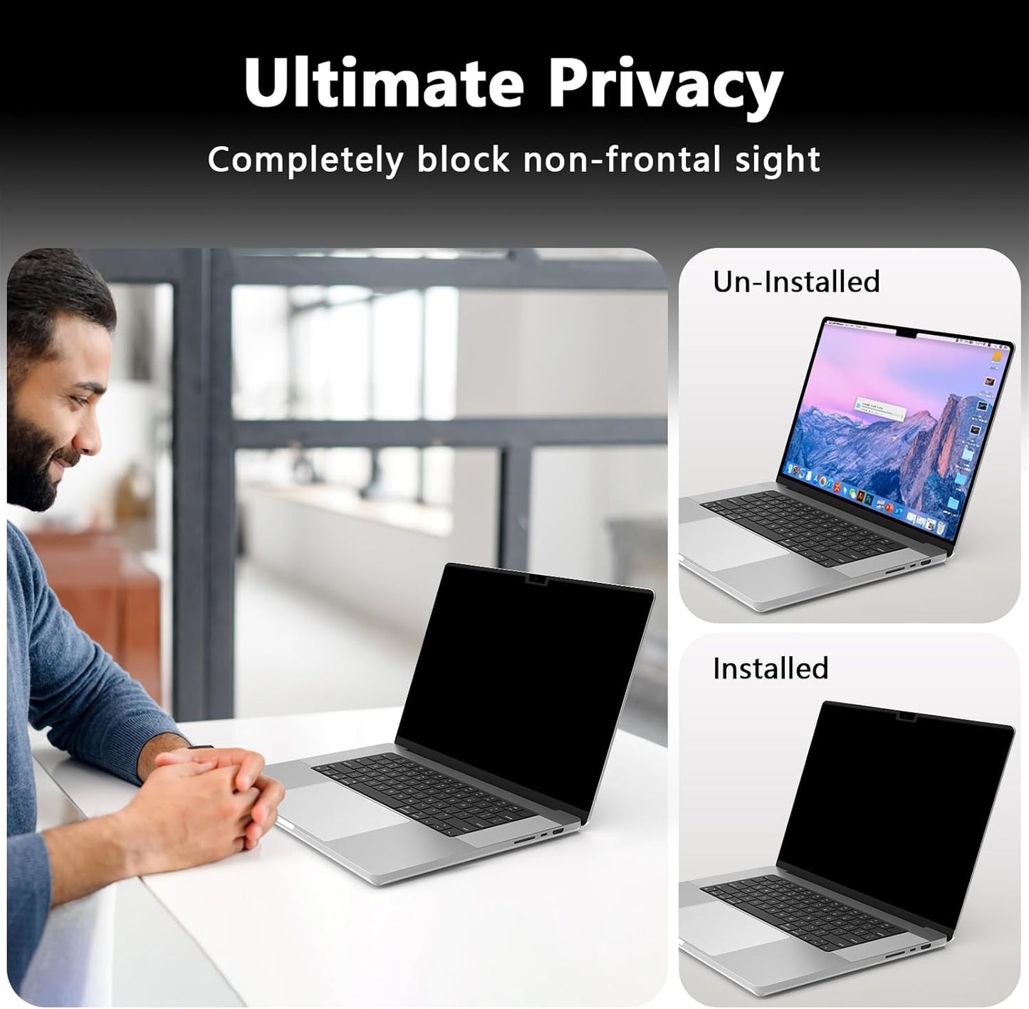 Magnetic MacBook Air 15 Inch Privacy Screen(2023-2025, M2, M3, M4), Removable Anti Glare Blue Light Macbook Pro Screen Protector, 360° Anti Spy and Easy Install Shield