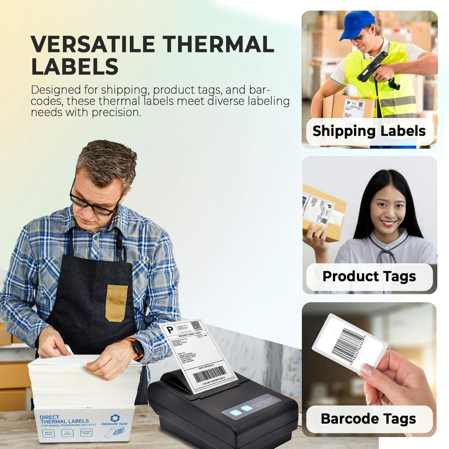 4x6 Thermal Labels (Total 4000) - 8 Packs of 500 Fanfold Direct Thermal Shipping Labels. Thick Commercial Grade, Waterproof, Smudge Proof Mailing and Address Label, Strong Adhesive Perforated Stickers
