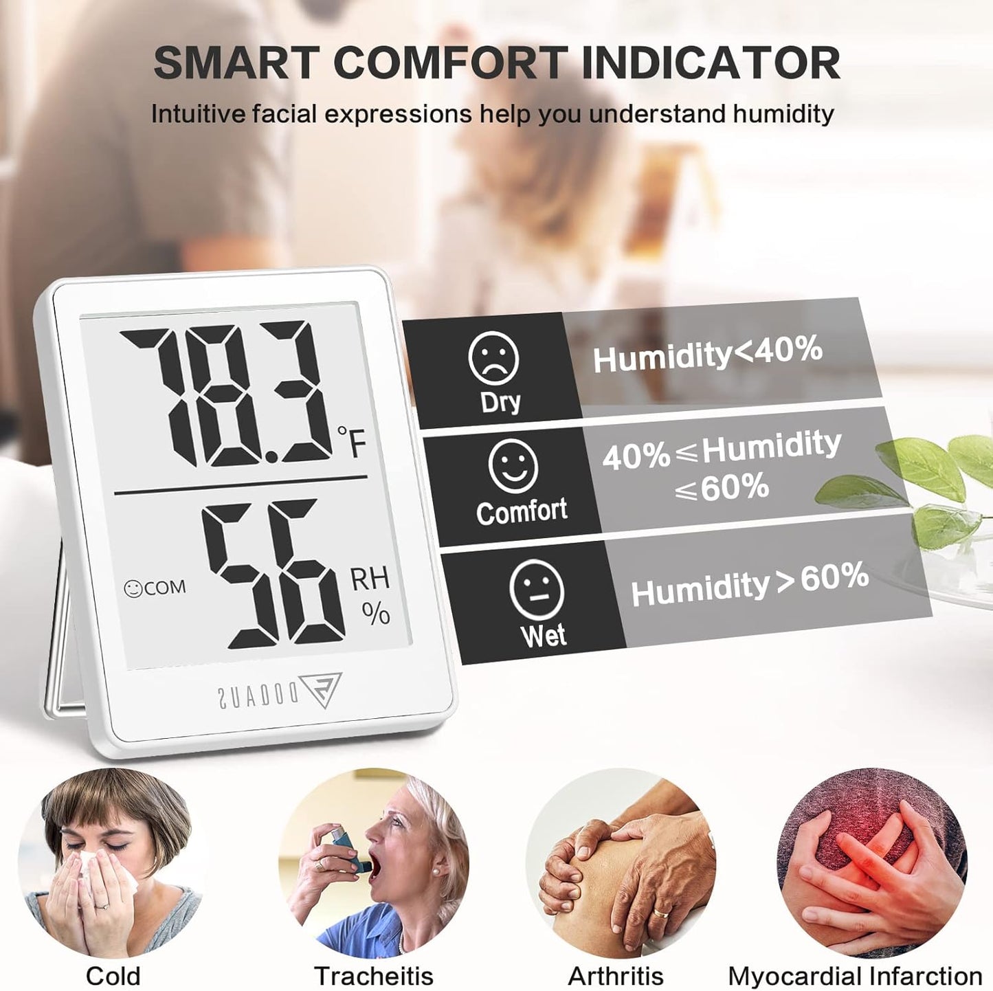 DOQAUS Indoor Thermometer [3 Packs], Humidity Gauge Room Thermometer for Home, Digital Hygrometer, Accurate Temperature Humidity Monitor Meter for House, Office, Greenhouse, Home White (2.3X1.8inch)