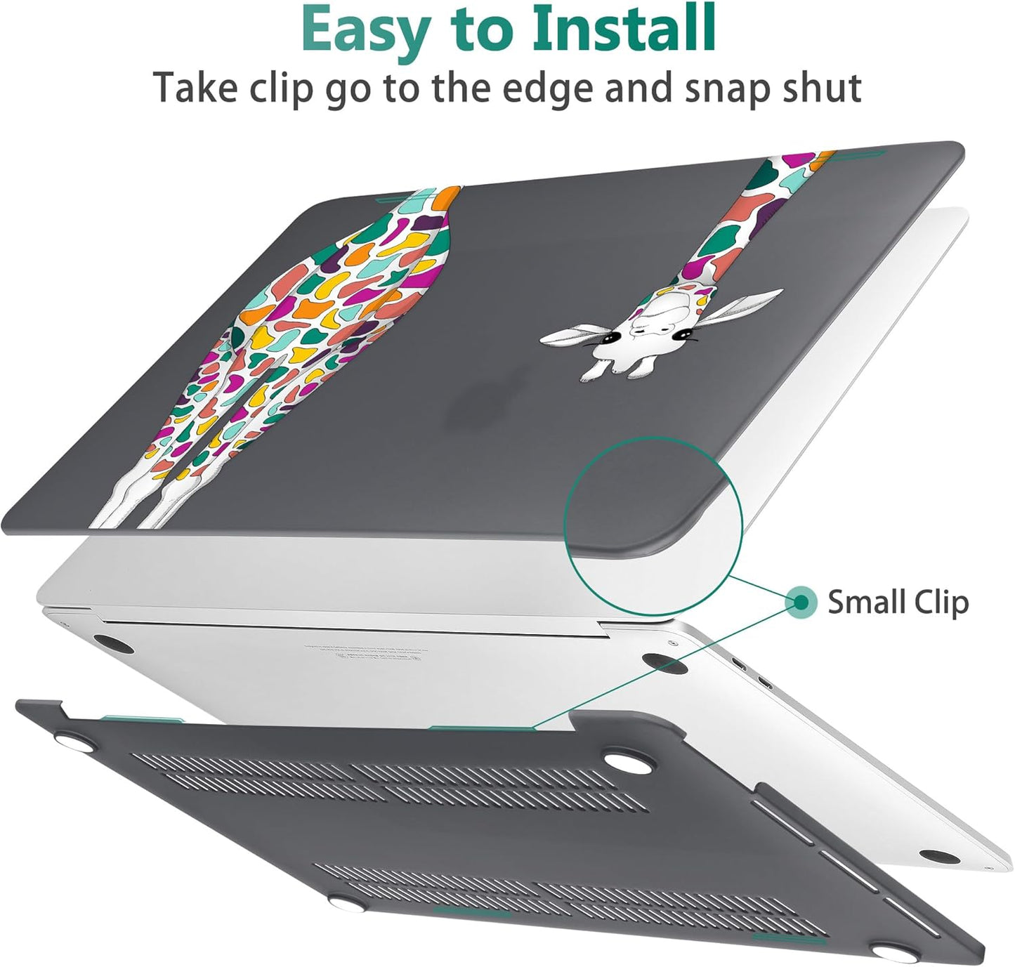 May Chen Compatible with MacBook Pro 13 inch Case 2022 2021 2020 Release Models A2338 M2 M1 A2251 A2289, Plastic Hard Shell Case Keyboard Cover for Mac Pro 13" with Touch Bar, Black Smile Giraffe