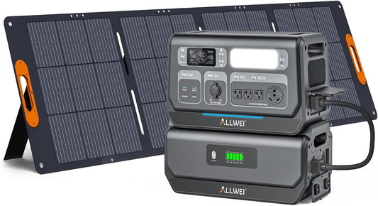 ALLWEI LiFePO4 Solar Generator 2400W with 1x 200W Solar Panels & B200 PRO Expansion Battery, 2048Wh Portable Power Station, Fast Charge in 1.5H, Battery Backup for RV Camping Home Off-Grid