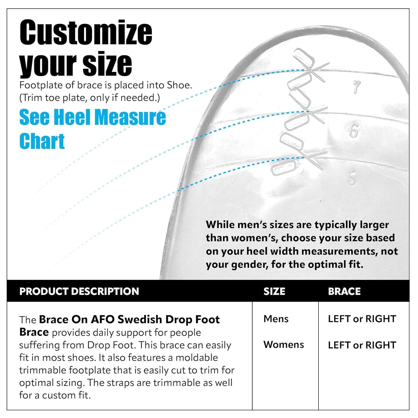 BraceOn AFO Swedish Foot Stabilizer, Drop Foot Brace for Women, AFO Brace and Foot Drop Brace, Womens, Left