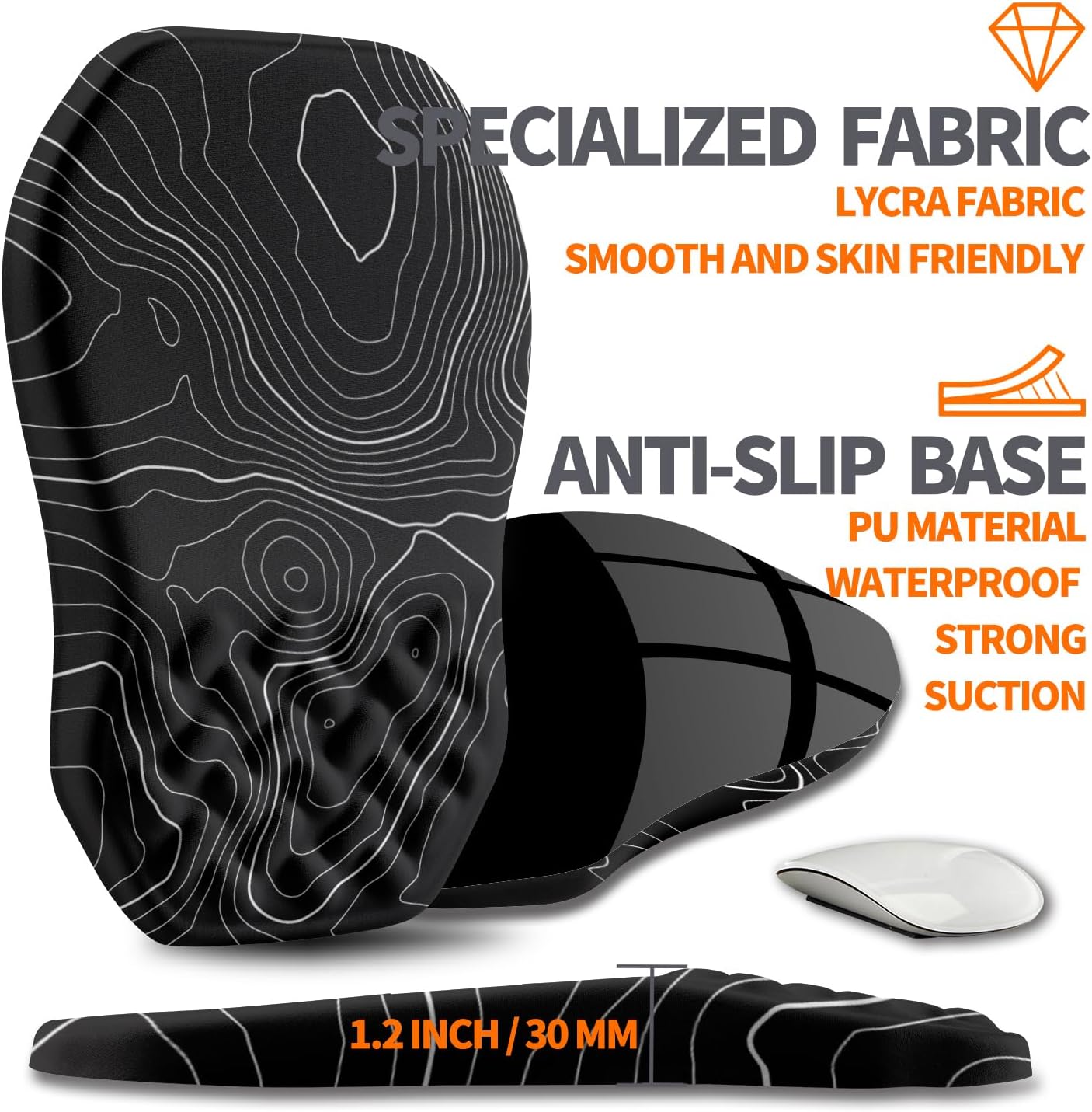 Ergonomic Slope Mouse Pad Wrist Support, Wrist Rest Mousepad for Carpal Tunnel Pain Relief with Massage Bulge and Slow Rebound Memory Foam (12x8 inch, Black Contour Lines)