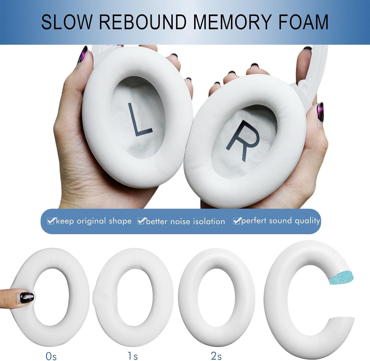 GEVO Replacement Ear Pads for Bose QC45, Ear Cushions for Bose QuietComfort 45 (QC45) & Quiet Comfort SE (QC SE) Headphones, Earpads with Softer Leather Noise Isolation Foam (White)