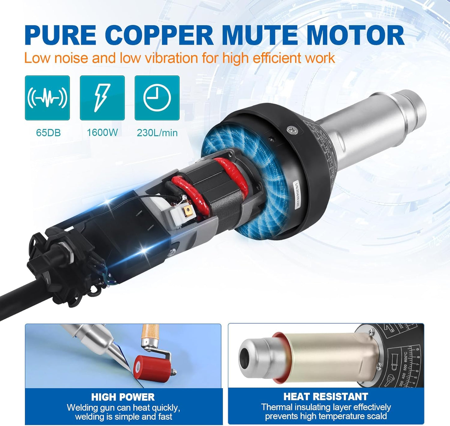 Iglobalbuy 1500W Hot Air Plastic Welder Plastic Welding Roofing Kit Vinyl PVC TPO Welding Handheld Plastic Hot Air Heat Gun Welding Torch with Various Nozzles