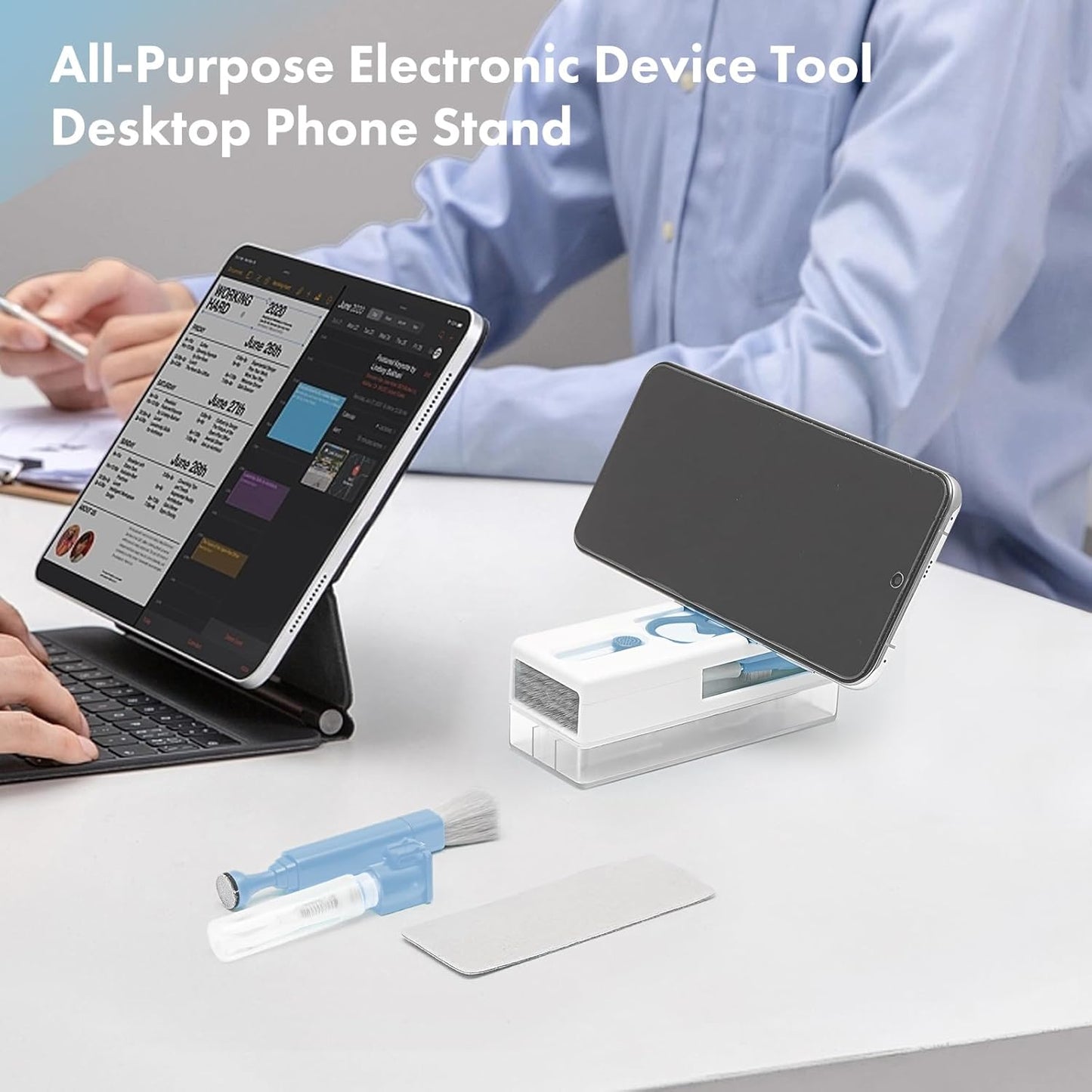 11-in-1 Keyboard Cleaning Kit, Laptop Cleaning Kit Keyboard Brush Cleaner Electronics Cleaner for Cell Phone/Earbuds/Camera Lens/Computer with Multifunctional Cleaning Tool Blue (Light Blue)