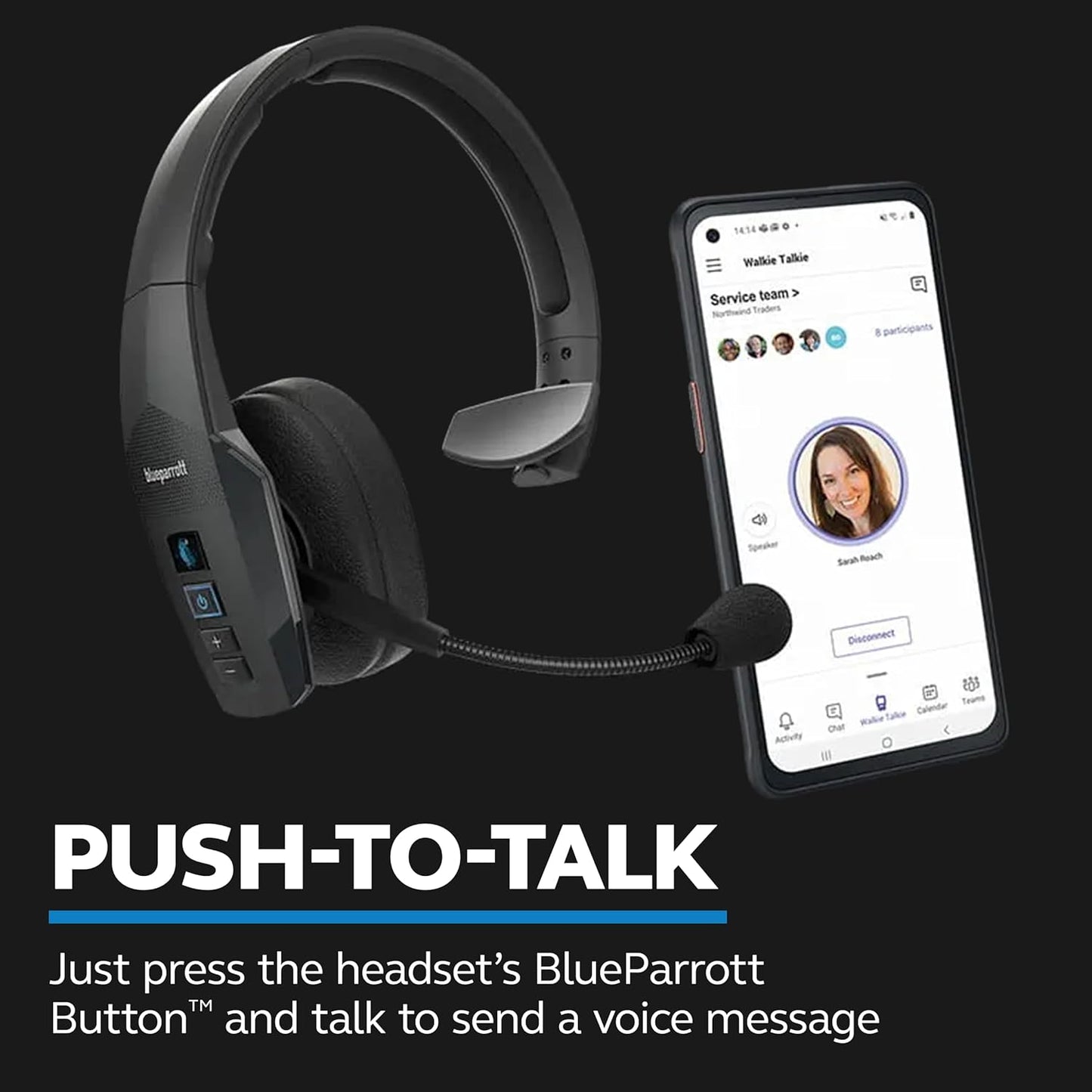 BlueParrott B450-XT Mono Bluetooth Wireless Headphones 96% Noise Canceling Over Head Trucker Headset with Mic, All Day Comfort Padded Headband, 300 ft. Wireless Range, 24 hrs. Talk Time, Black