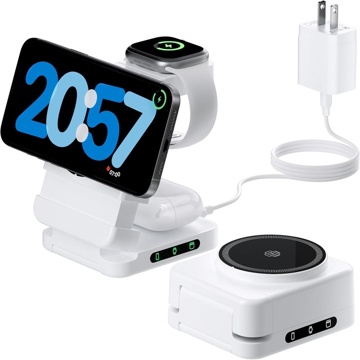 【2025 Upgraded】 Wireless Charger 3 in 1, Foldable Wireless Charging Station, Travel Magnetic Charger Stand, Nightstand 15W Charging Station for iPhone 16 Samsung S25 Samsung Watch TWS Earphone iWatch