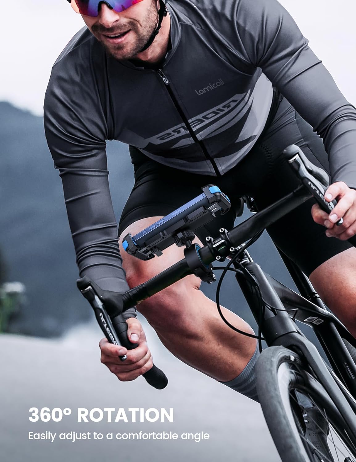 Lamicall Motorcycle Phone Mount, Bike Holder - Upgrade Adjustable Cell Holder, Bicycle Scooter Handlebar Cradle Clip for iPhone 15 Pro Max/Plus, 14, Galaxy S22 and 4.7-6.8" Phone, Blue