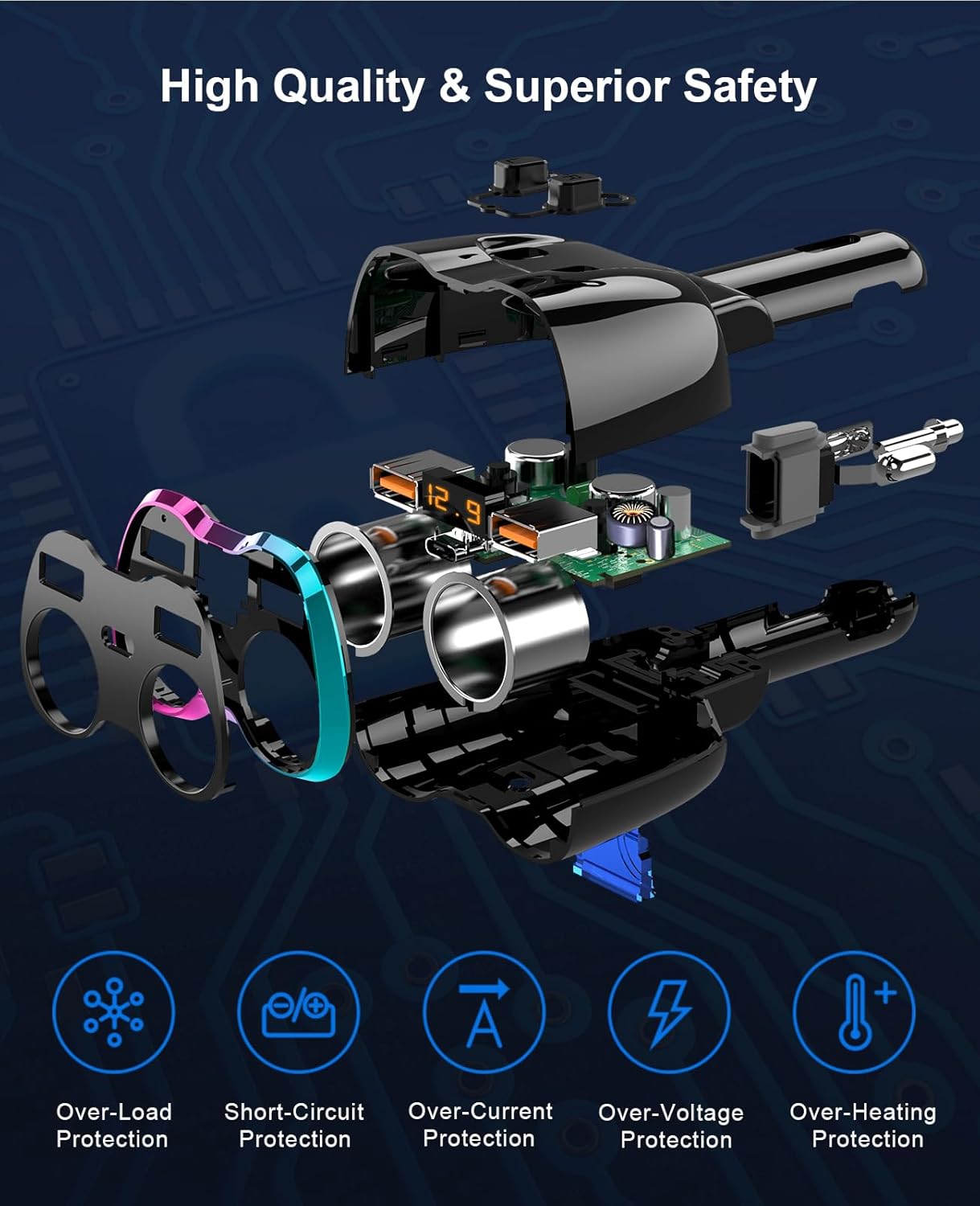 2024 Upgraded Cigarette Lighter Splitter, SUPERONE 180W 2-Socket Cigarette Lighter Adapter with Dual QC3.0 and 20W PD USB C Car Charger Splitter for GPS/Dash Cam/Laptop/iPad/iPhone 16/15/14/13/12/11