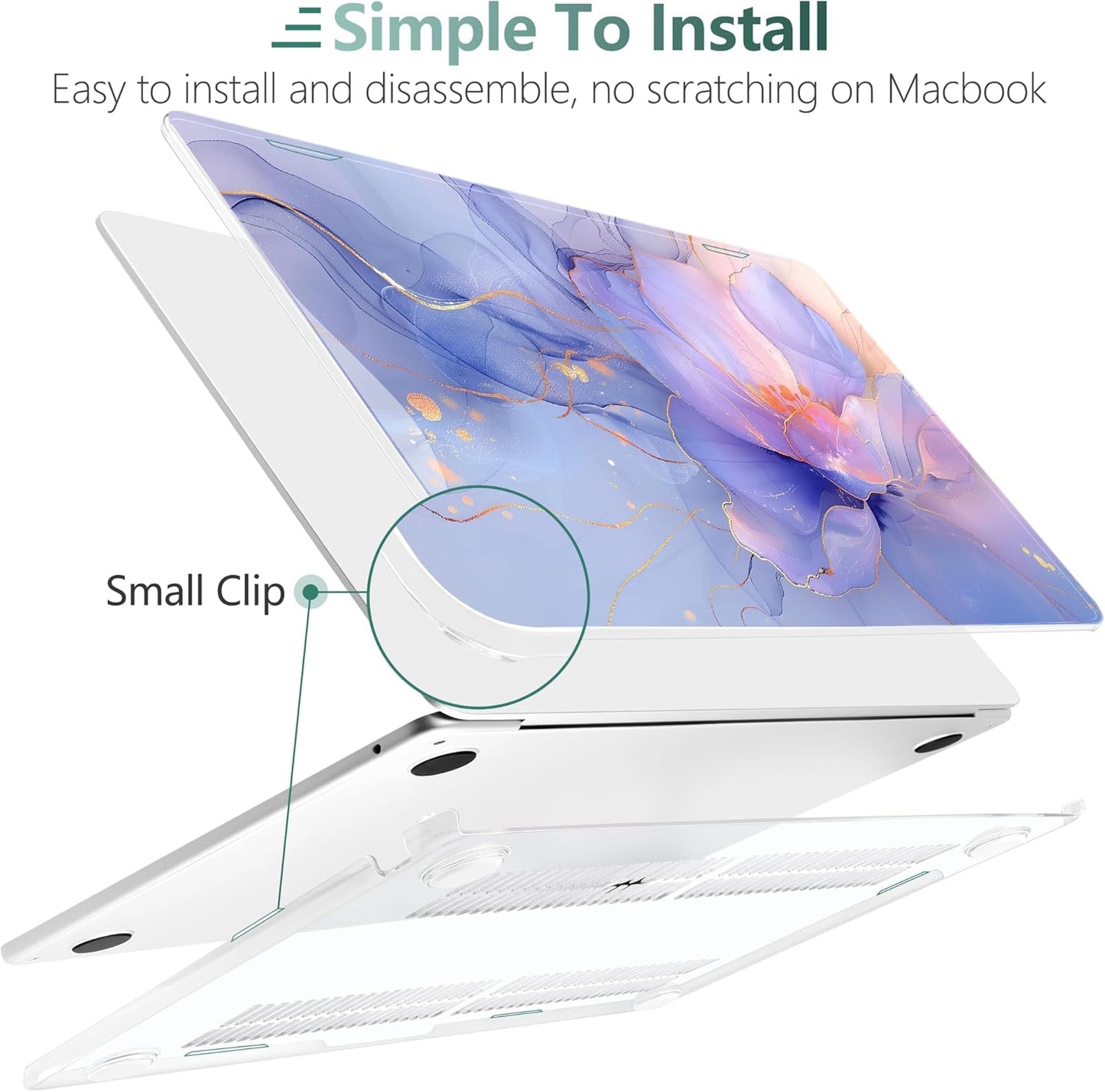 TWOLSKOO Compatible with M4 MacBook Air 13.6 inch Case 2025-2022 Release M4 A3240 M3 A3113 M2 A2681, Plastic Hard Shell & Keyboard Cover & Type C Adapter & Screen Protector, Blue Marble