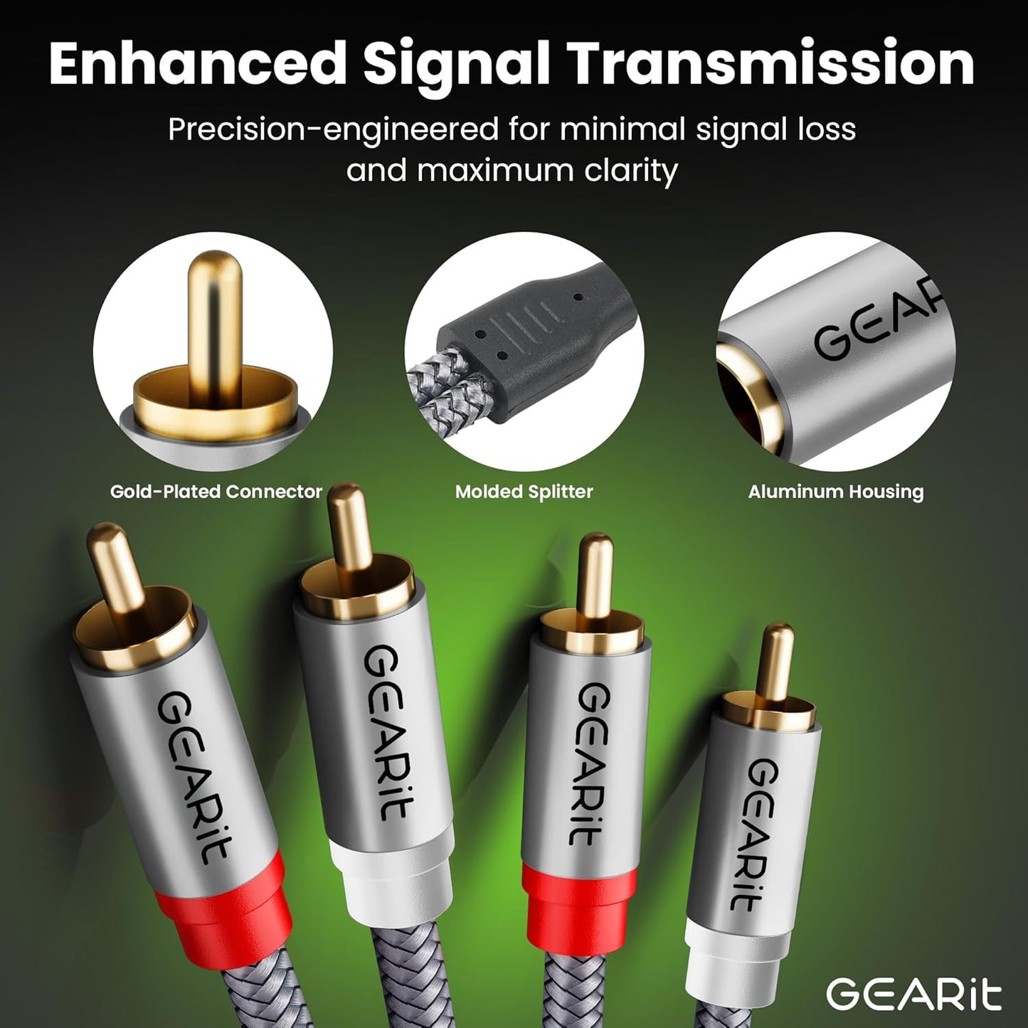 GEARit RCA Cable (10FT) 2RCA Male to 2RCA Male Stereo Audio Cables Shielded Braided RCA Stereo Cable for Home Theater, HDTV, Amplifiers, Hi-Fi Systems, Car Audio, Speakers, 10 Feet