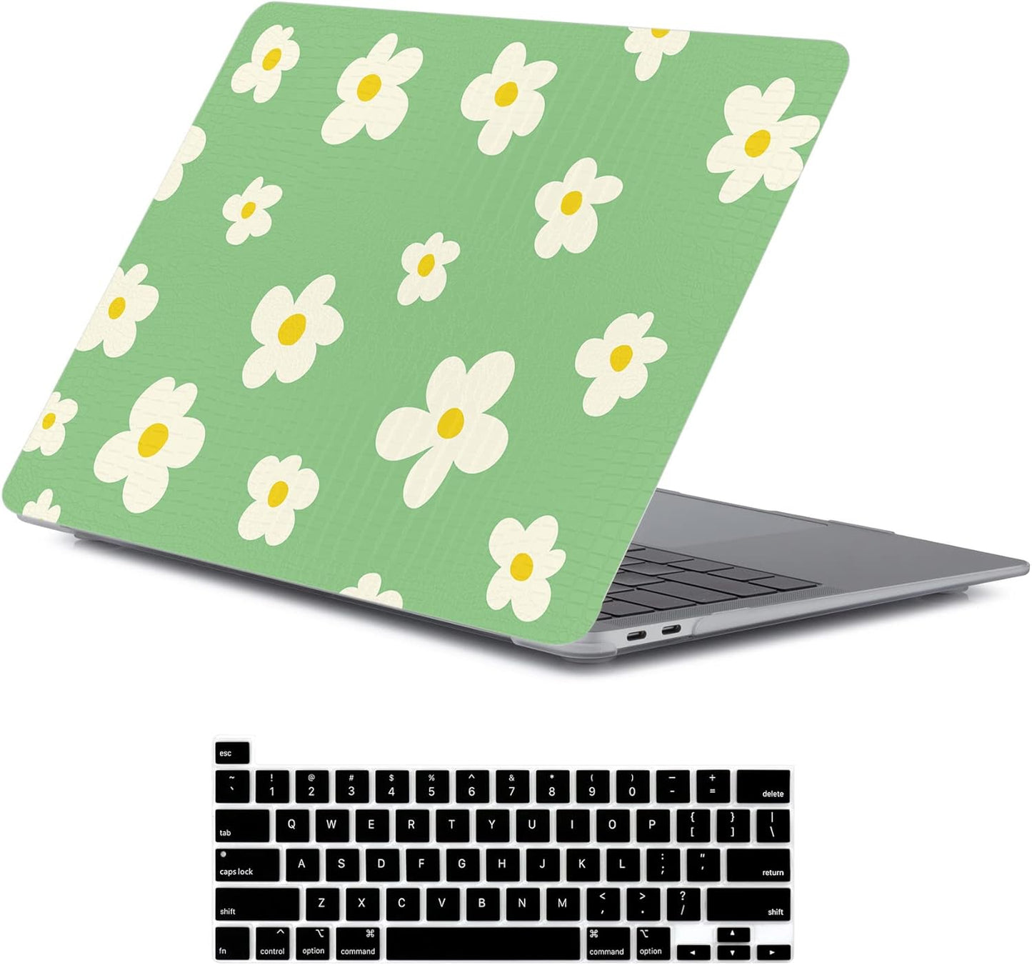 LanBaiLan Compatible for MacBook Pro 13 inch with Touch Bar 2016-2023 Release M1 M2 A2338 A2289 A2251 A2159 A1989 A1706 A1708, Laptop Hard Case & Keyboard Cover, Green Flower
