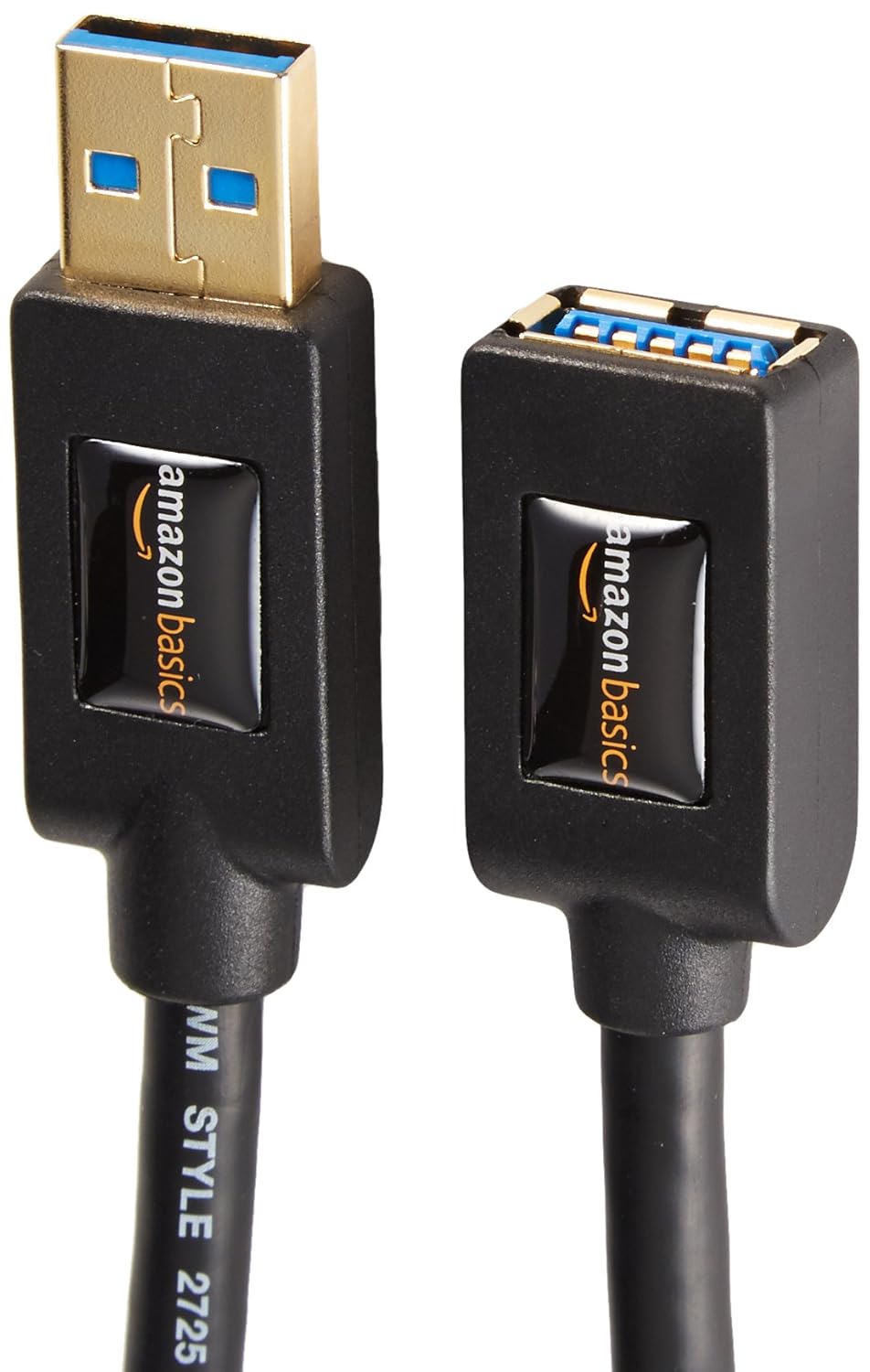 Amazon Basics 2-Pack USB-A 3.0 Extension Cable, 4.8Gbps High-Speed, Male to Female Gold-Plated Connectors, 6 Foot, Black