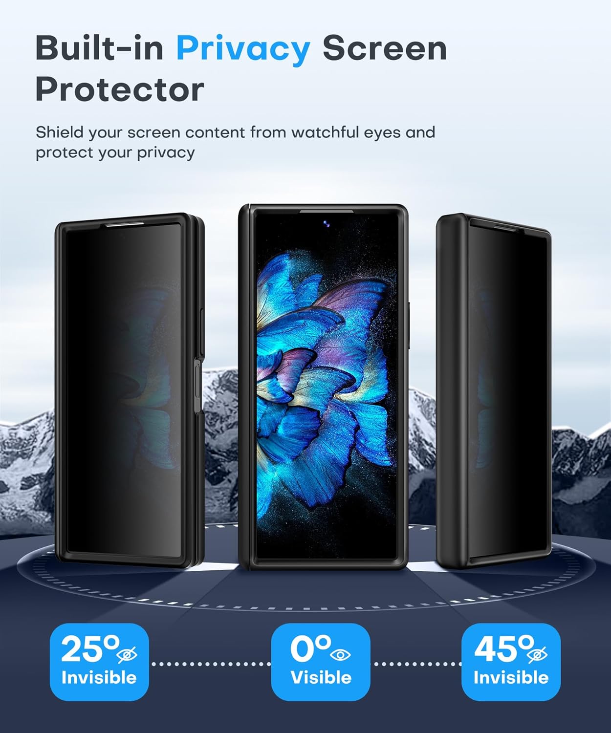 BERFY Magnetic for Samsung Galaxy Z Fold 6 Case with Privacy Screen Protector, [Compatible with MagSafe][Anti Spy] Built-in Hidden Kickstand, Full-Body Shockproof Slim Phone Case for Z Fold 6, Black