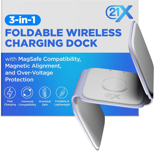 3-in-1 Foldable Magnetic Wireless Fast Charger – Travel Charging Pad Compatible with iPhone 12–16 Series, Samsung Galaxy Series, Huawei, Apple Watch, AirPods & Other Qi-Enabled Devices