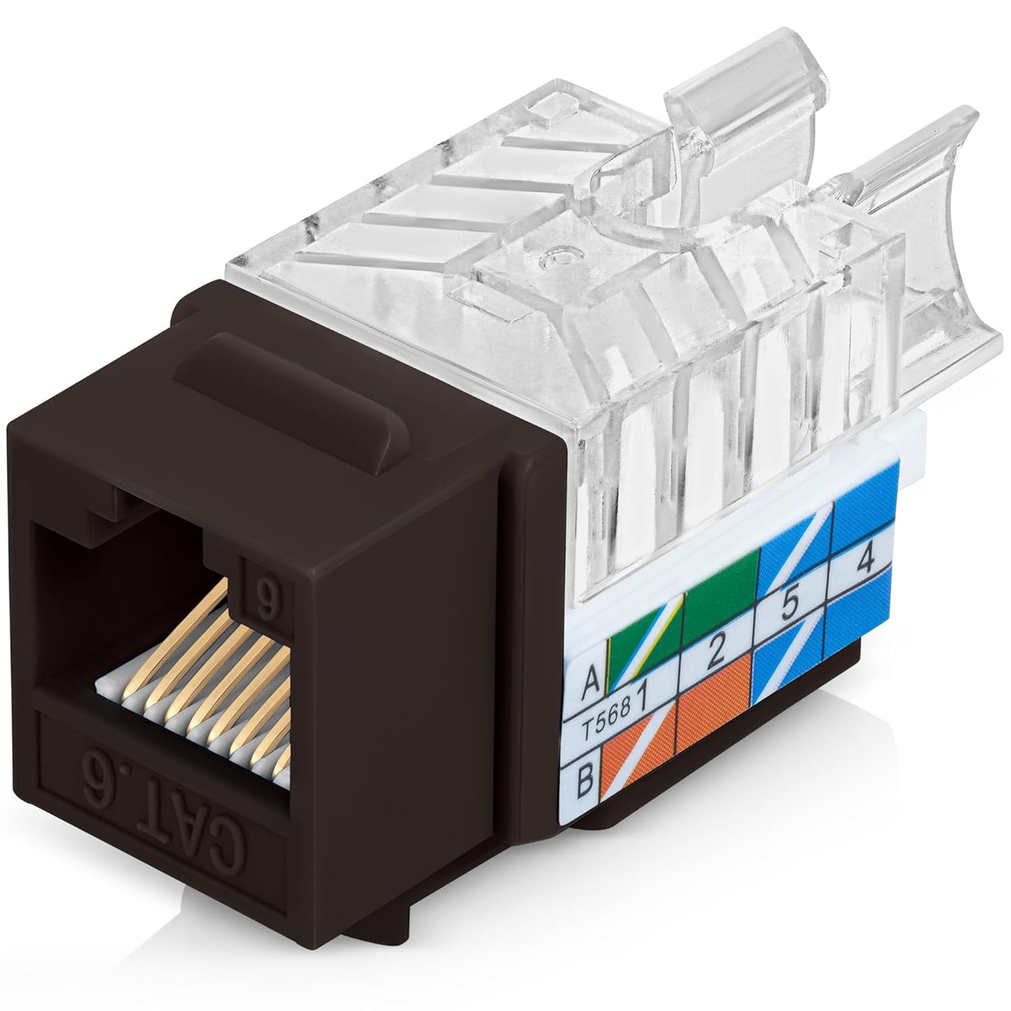 Everest 45° Angled RJ45 Cat6 Keystone Jacks 50-Pack in Brown - Slim Profile Female RJ45 Connectors - Cat 6 Keystone Jack - Compatible with 45° Angled Speed Termination Tool - 45Term (B0BL3GS7ZY)