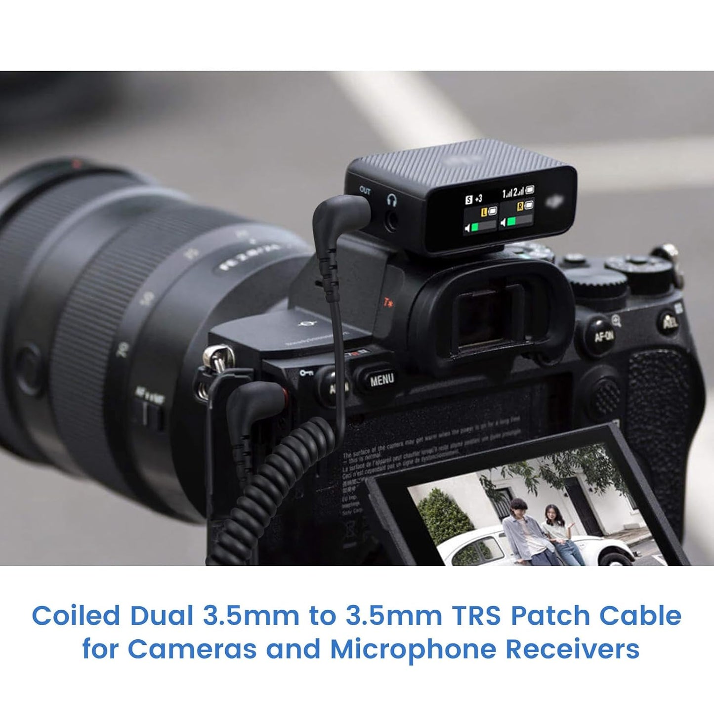 2-Pack 3.5mm Microphone Cable Compatible with DJI Mic 2 & Rode Microphone Wireless Pro, Coiled Dual 3.5mm TRS Patch Cable Audio Mic Cord for Cameras