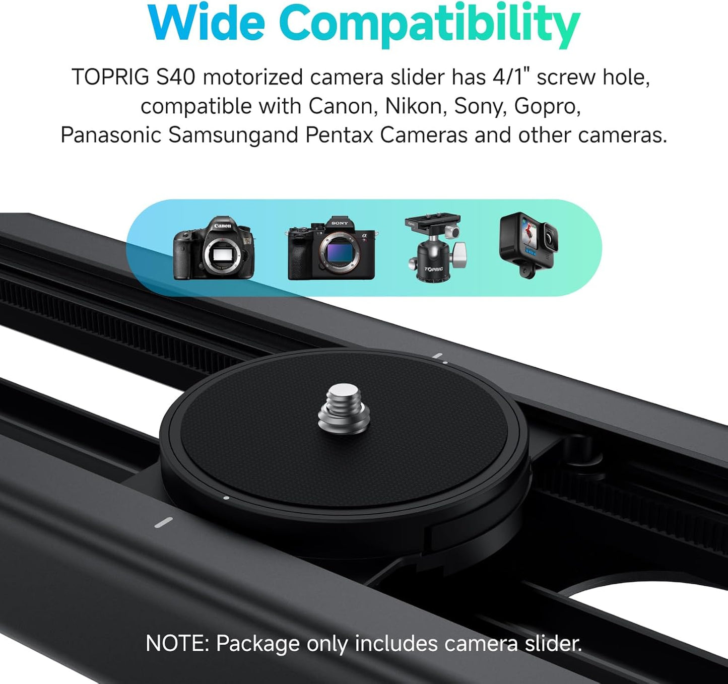Accsoon Toprig 16inch/40cm Motorized Camera Slider, Button/APP Control Dolly Rail Slider, Speed Adjust/Time-Lapse/120° Panoramic Shooting/Loop Mode, Compatible with DSLR Camera, Gopro, Camcorder (S40)